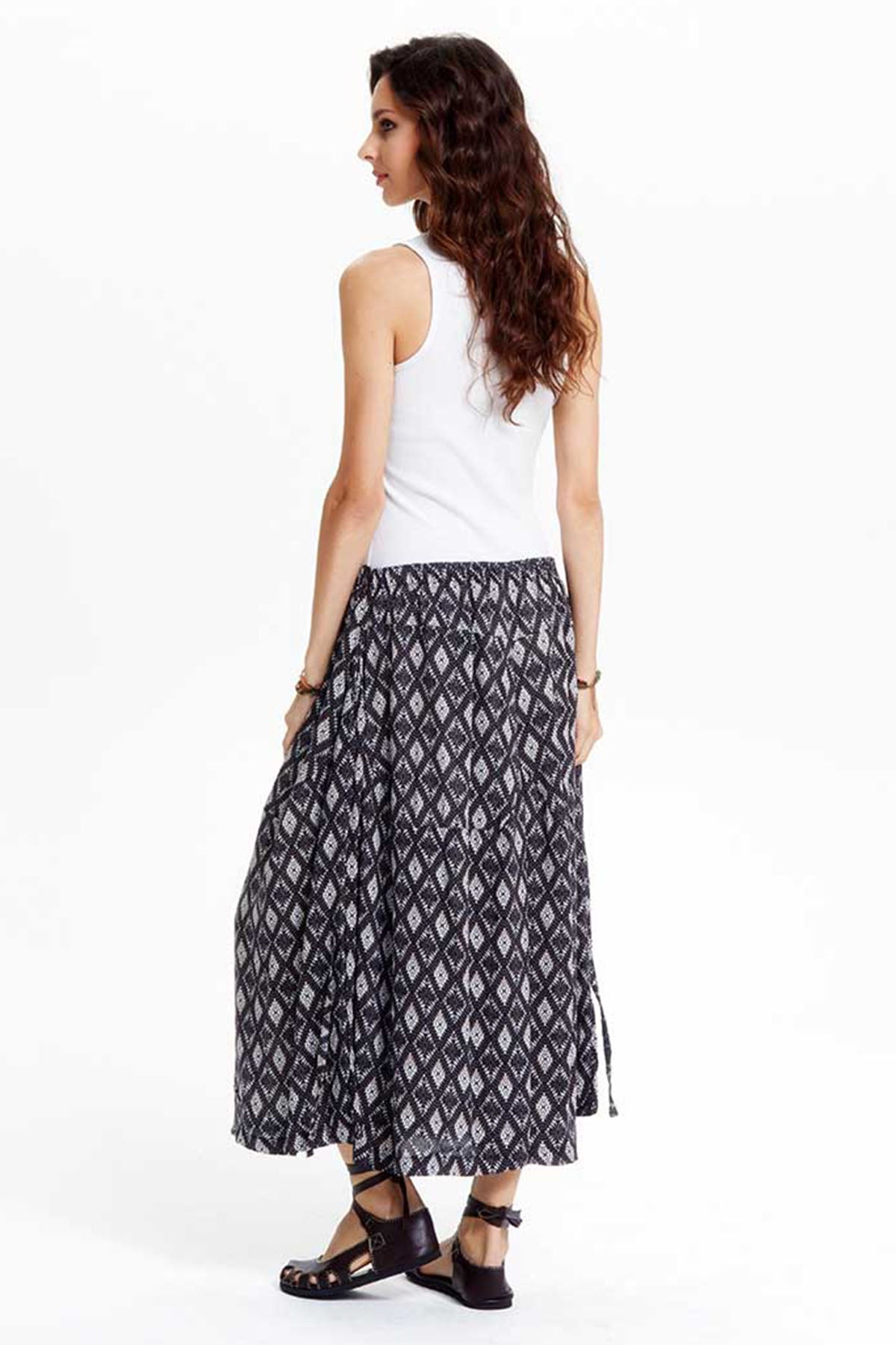 Tribal Patterned Midi Wide Leg Pants