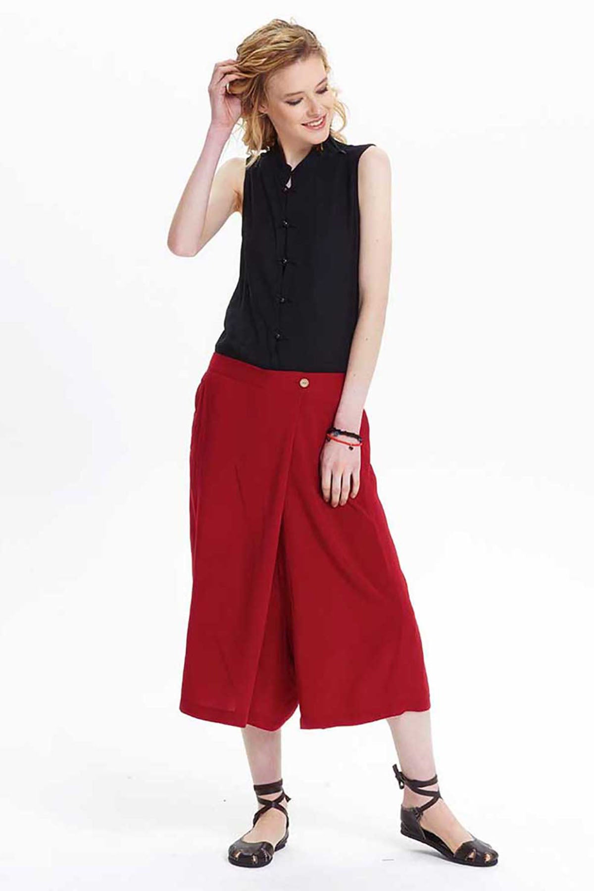 Loose Fit Maroon Midi Skirt Pants