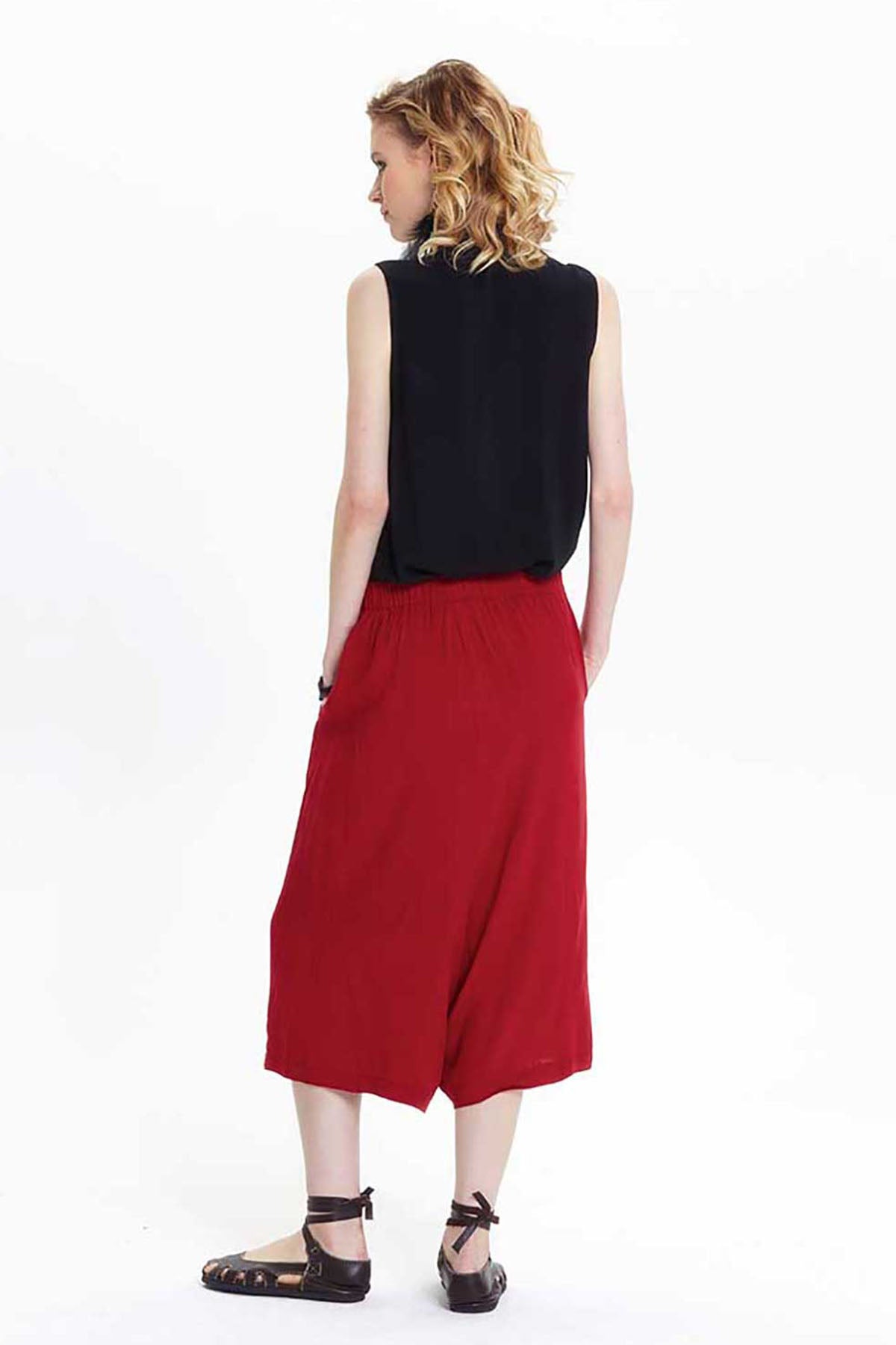 Loose Fit Maroon Midi Skirt Pants