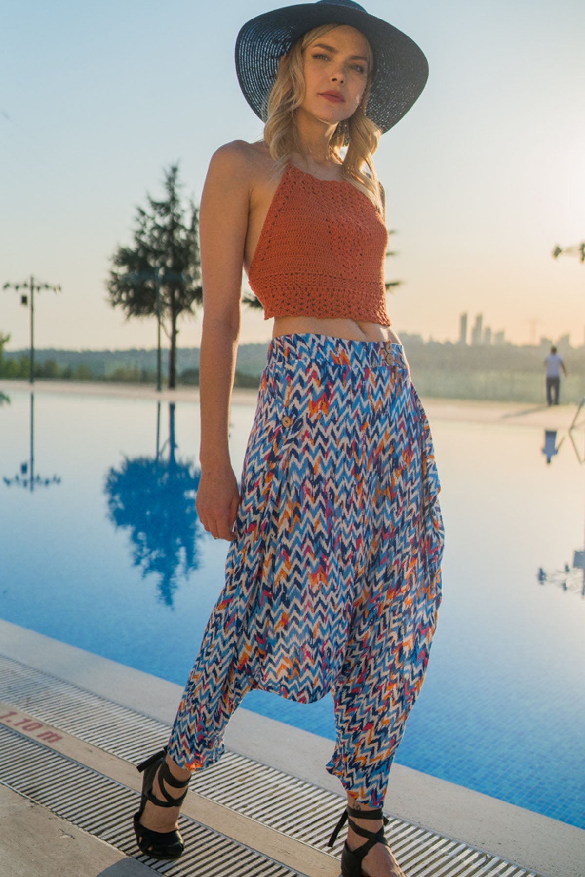 Boho Printed Blue Harem Pants