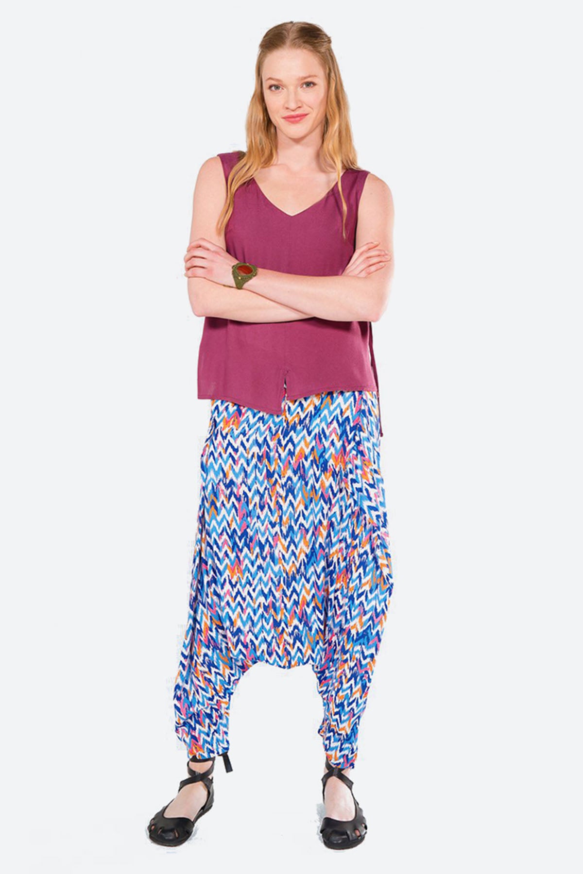 Boho Printed Blue Harem Pants