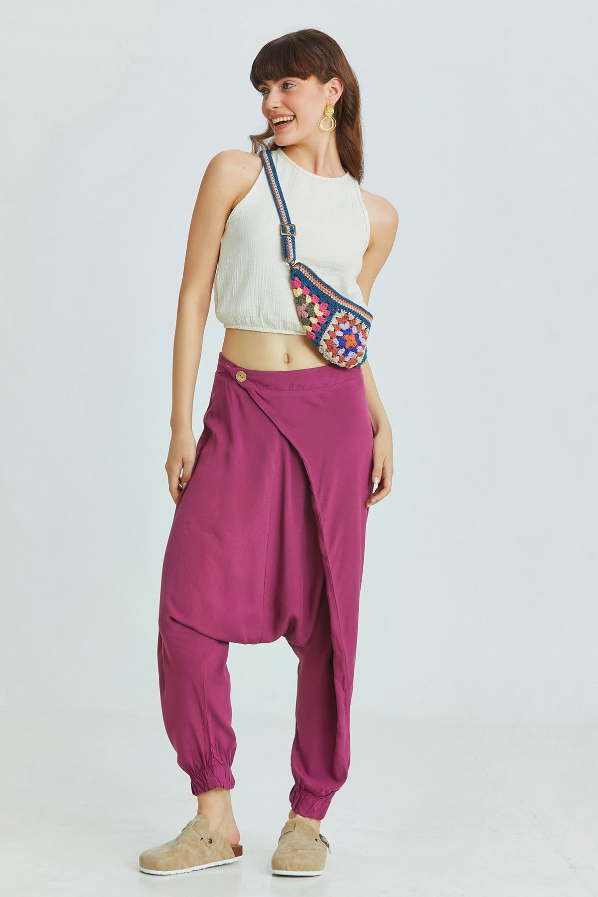 Women's Drop Crotch Pants Purple