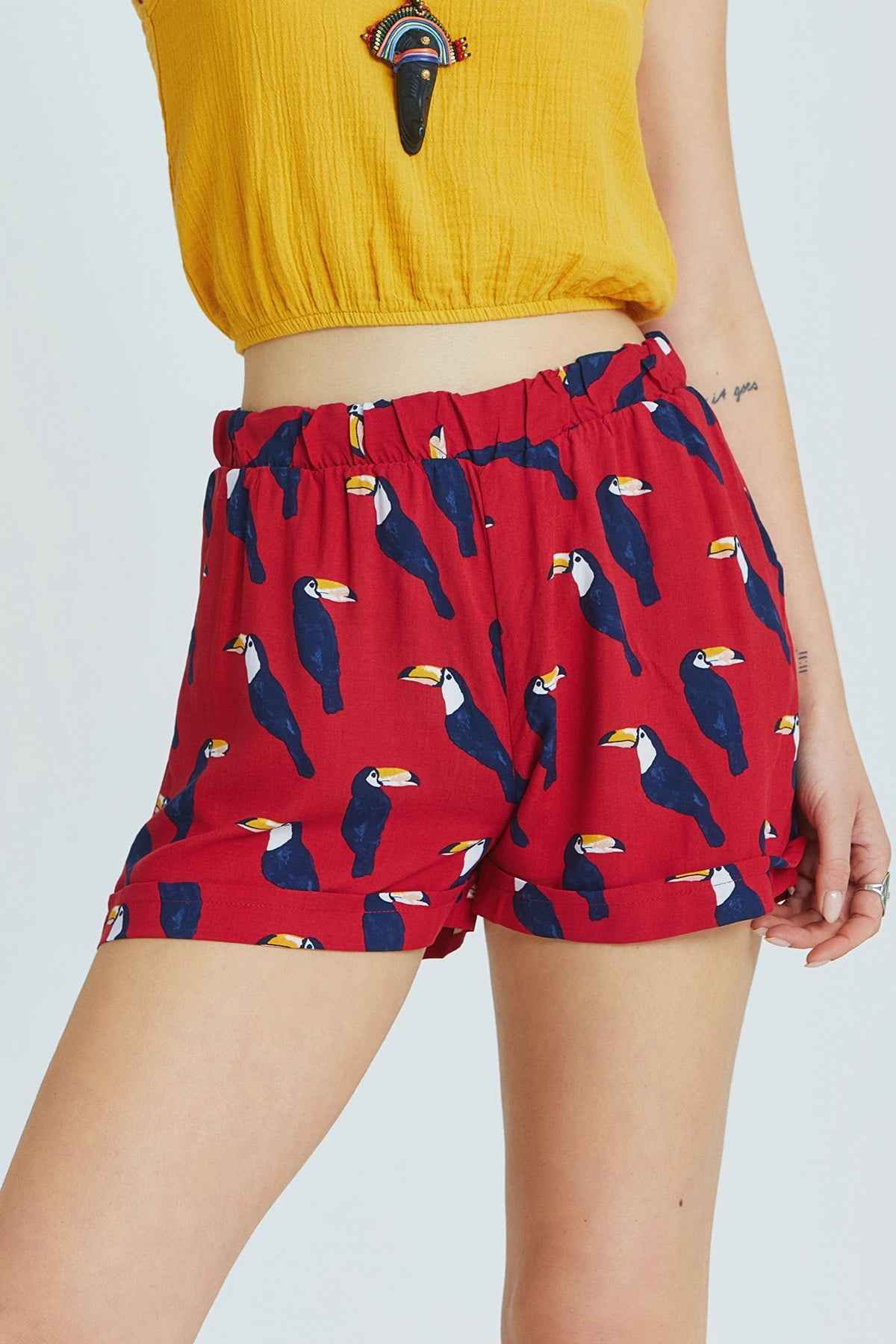 Printed Women's Boho Shorts Red