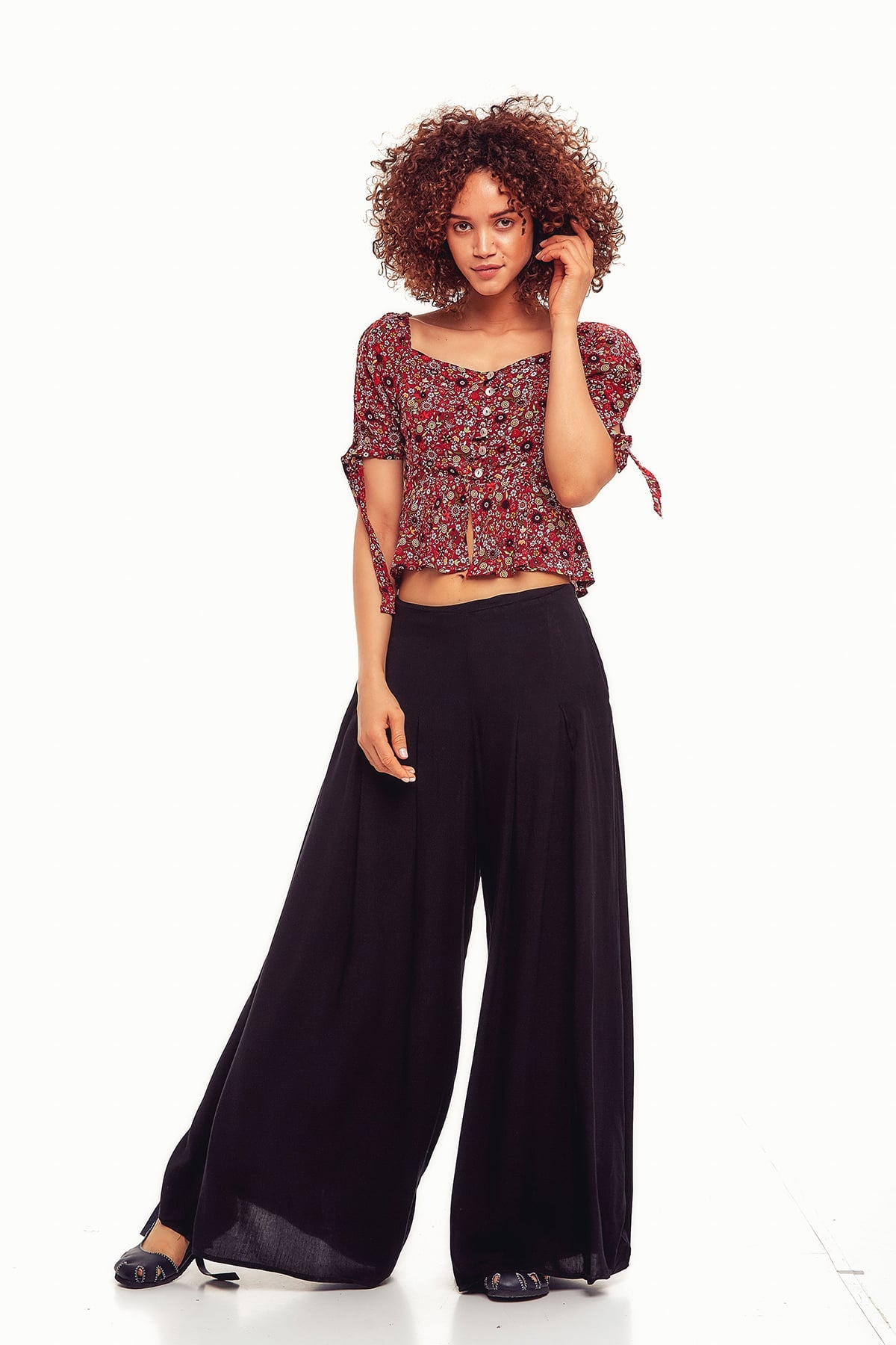 Pleated Boho Pants Black