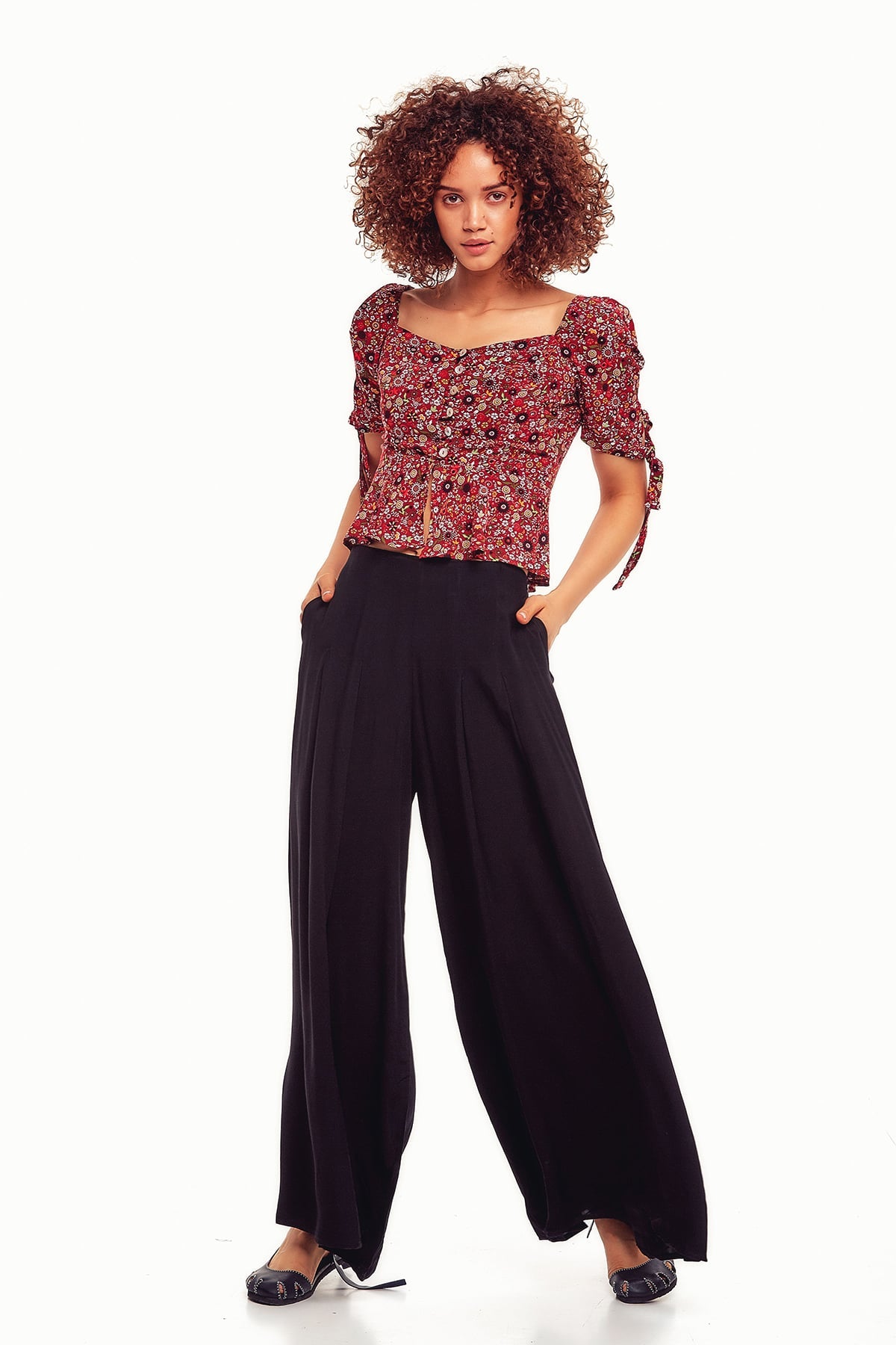 Pleated Boho Pants Black