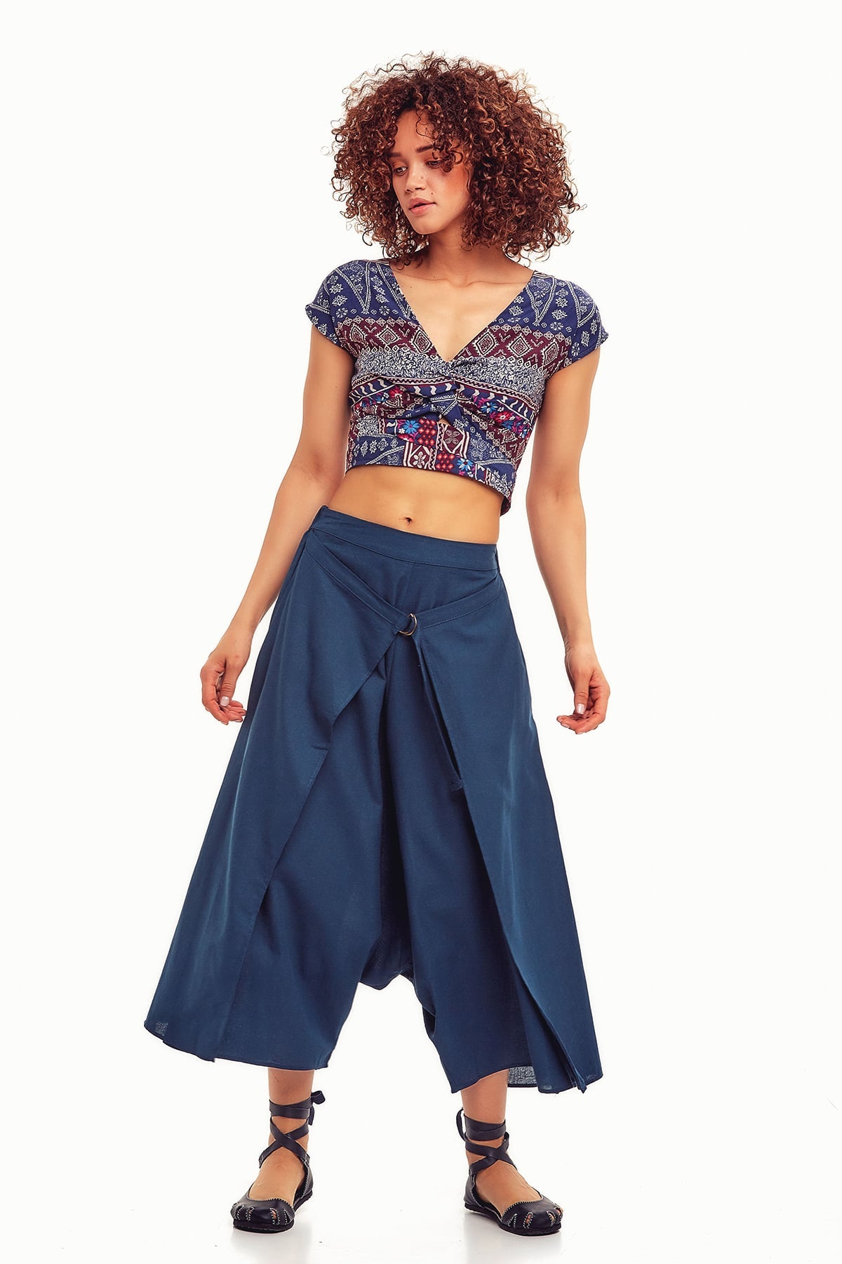 Blue Culottes Skirt Pants