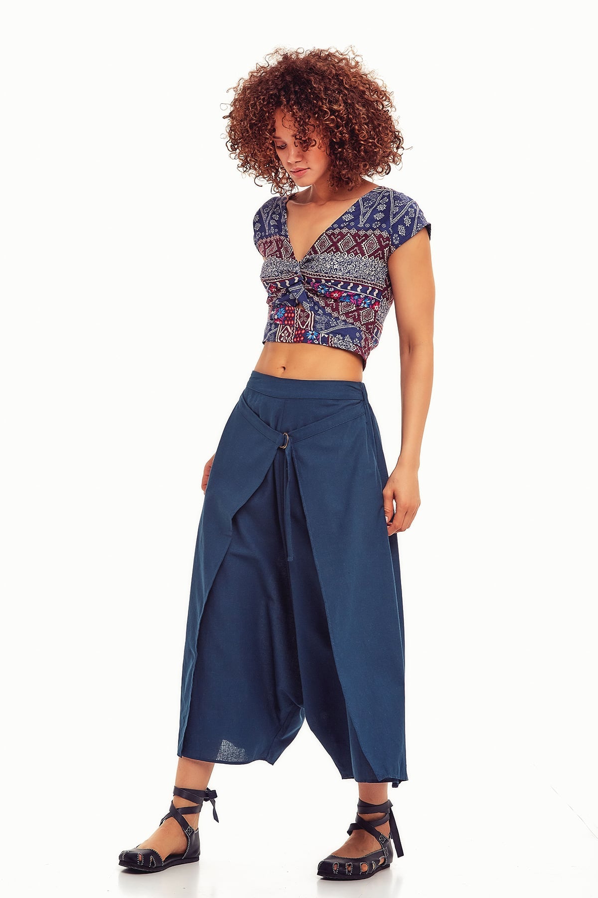 Blue Culottes Skirt Pants