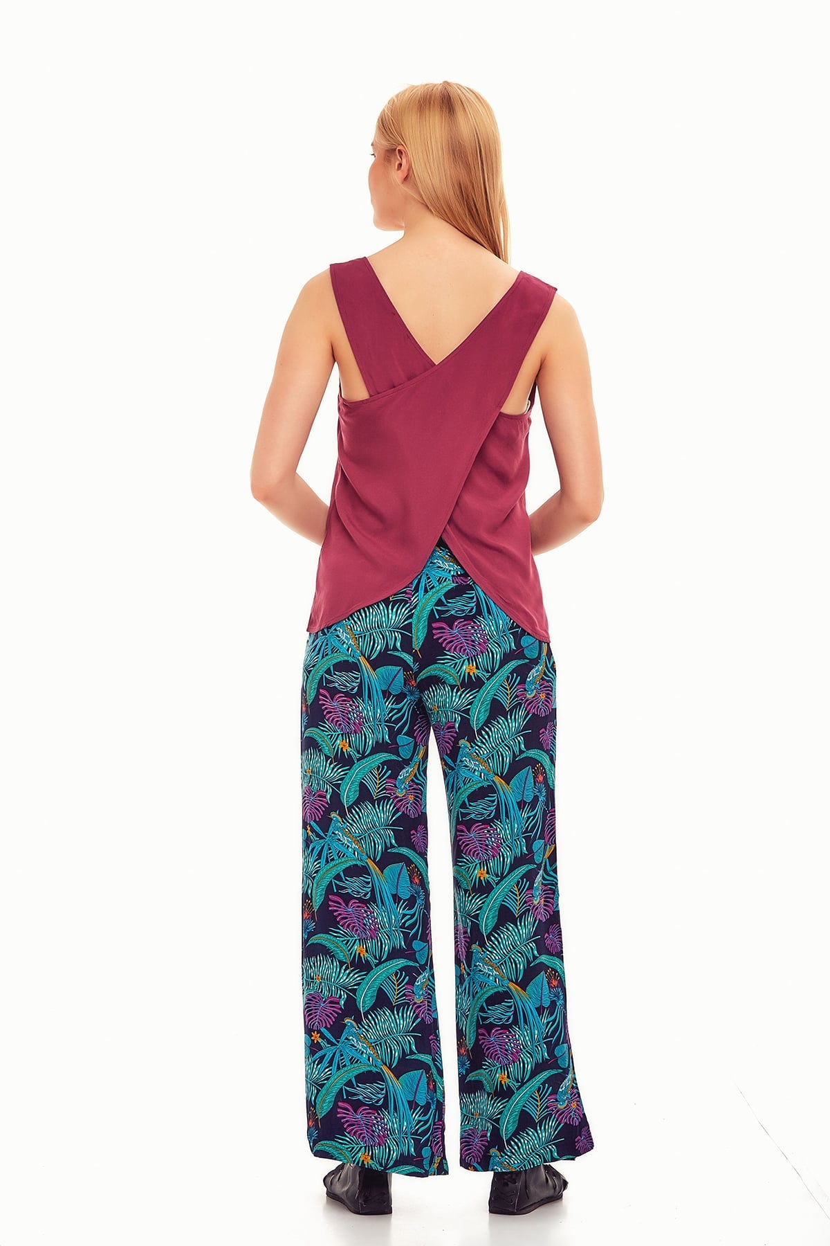 Tropical Print Palazzo Pants Blue