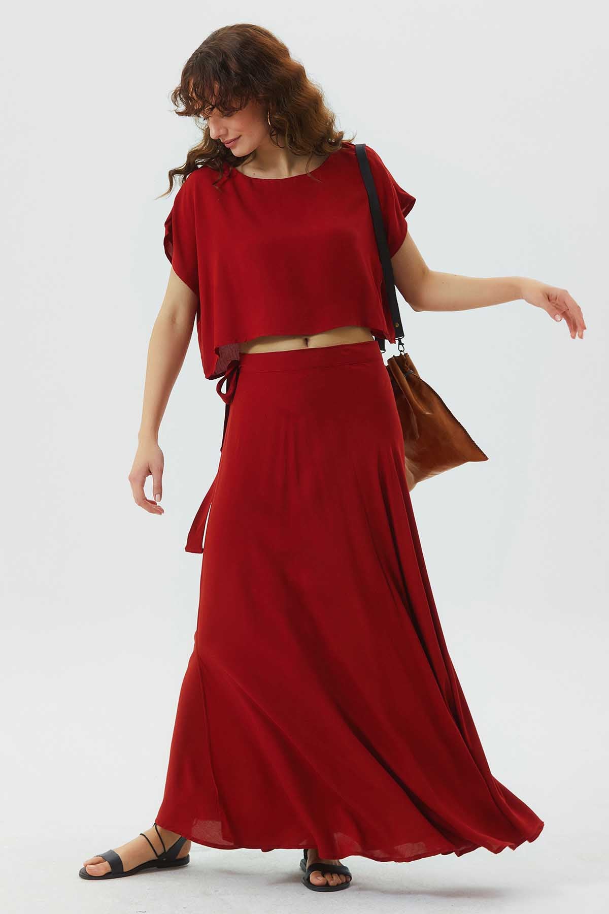 Plain Bohemian Wrapped Skirt Burnt Orange