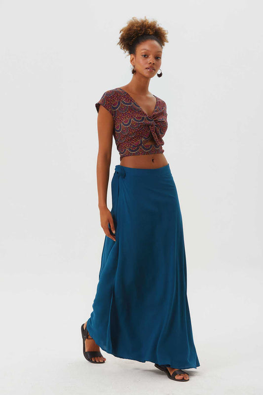 Plain Bohemian Wrapped Skirt Dark Blue