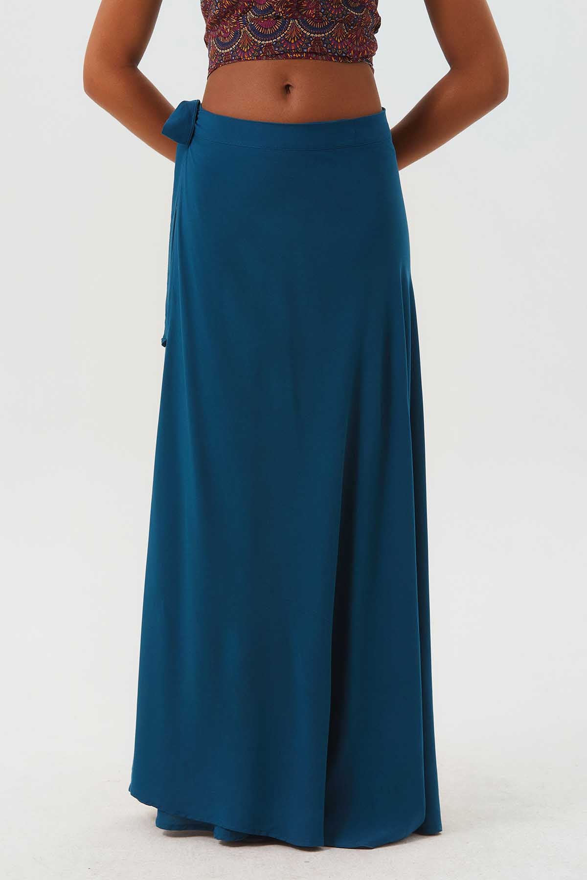 Plain Bohemian Wrapped Skirt Dark Blue