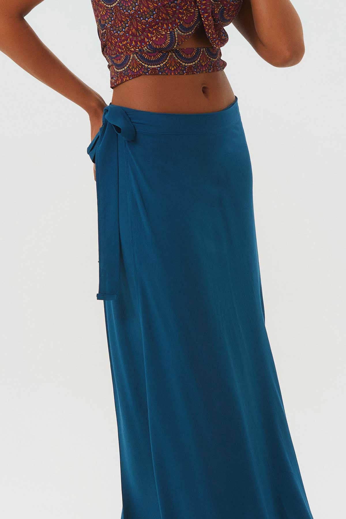 Plain Bohemian Wrapped Skirt Dark Blue