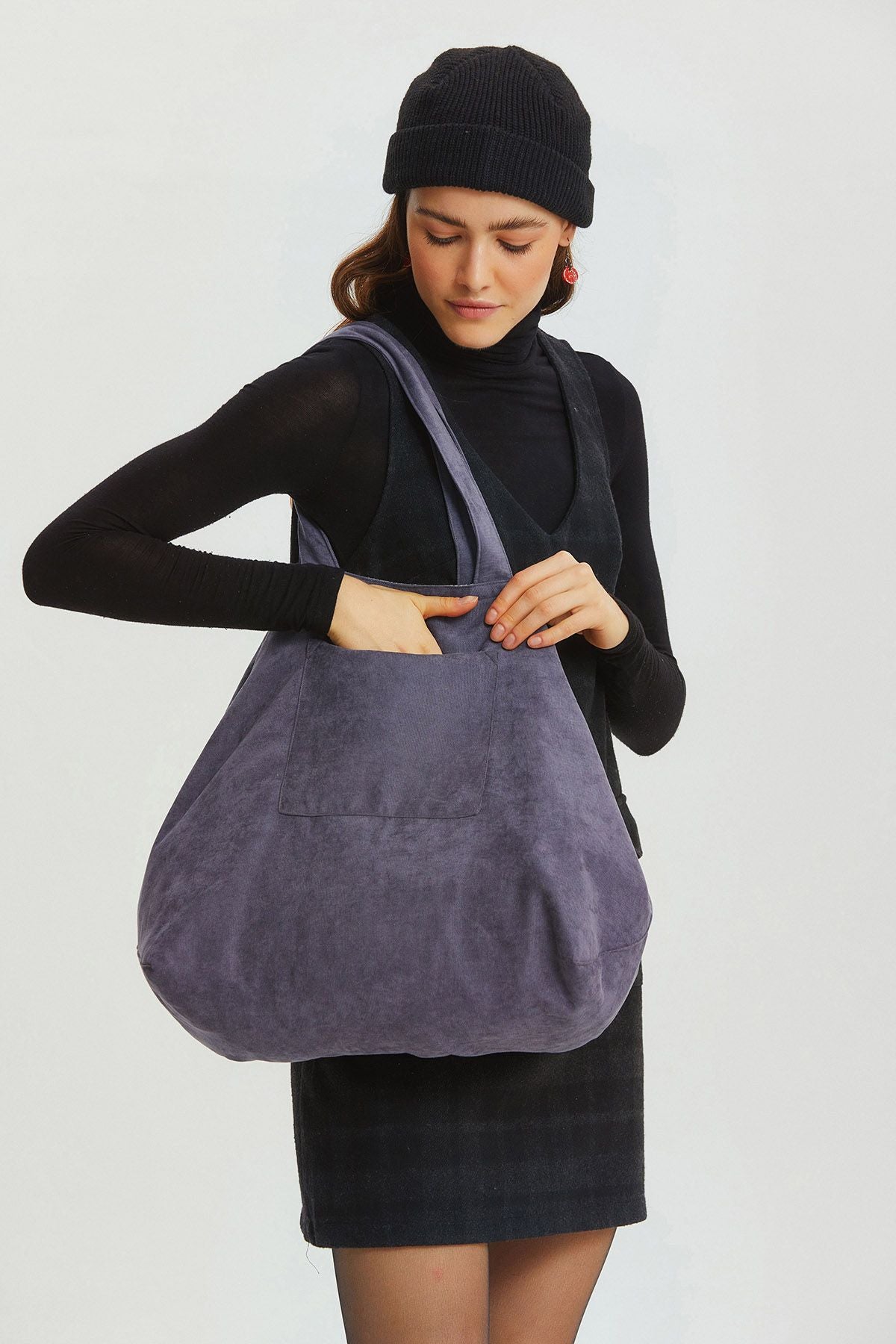 Reversible Large Shoulder Bag Gray