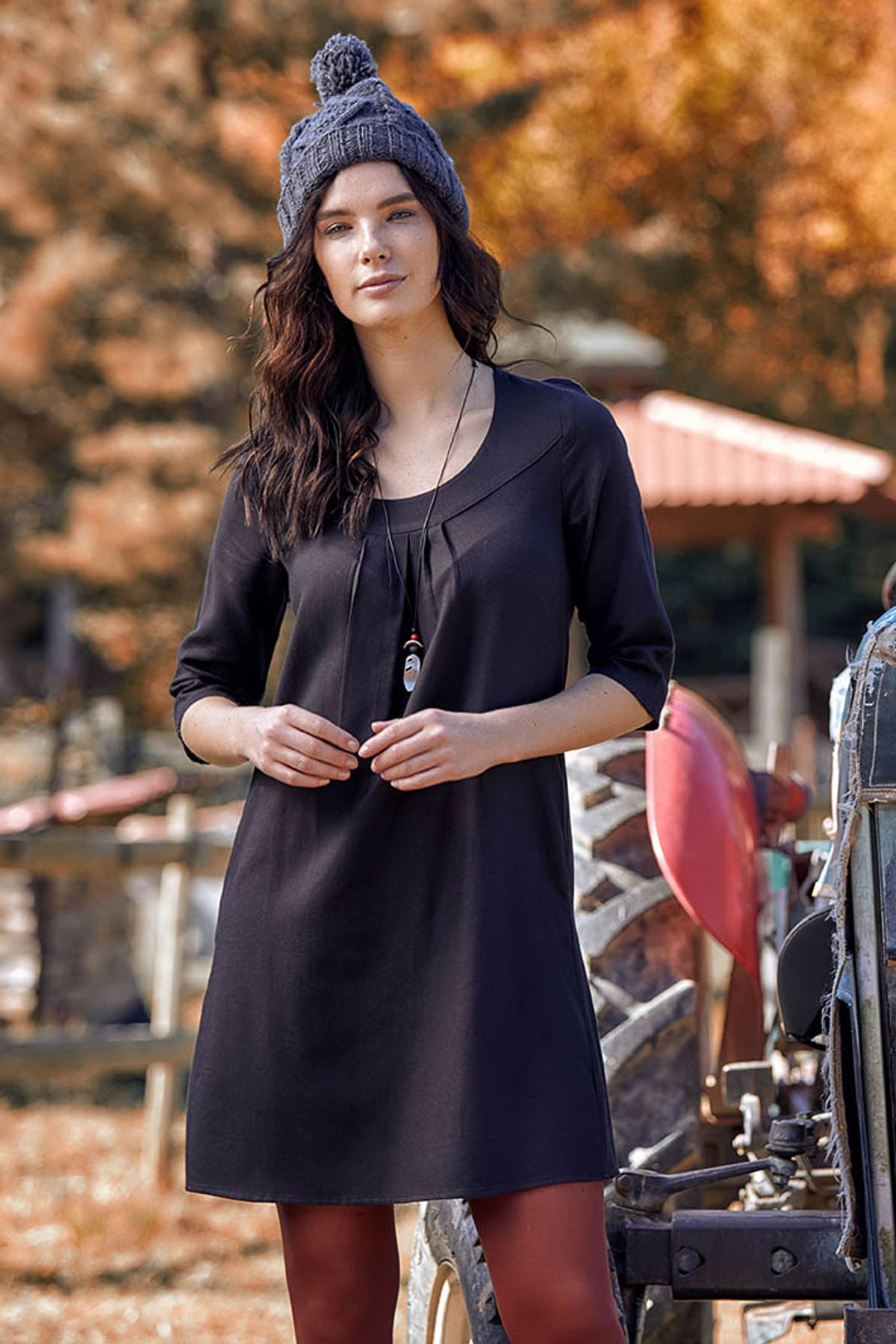 Half Sleeve Fall Dress Black