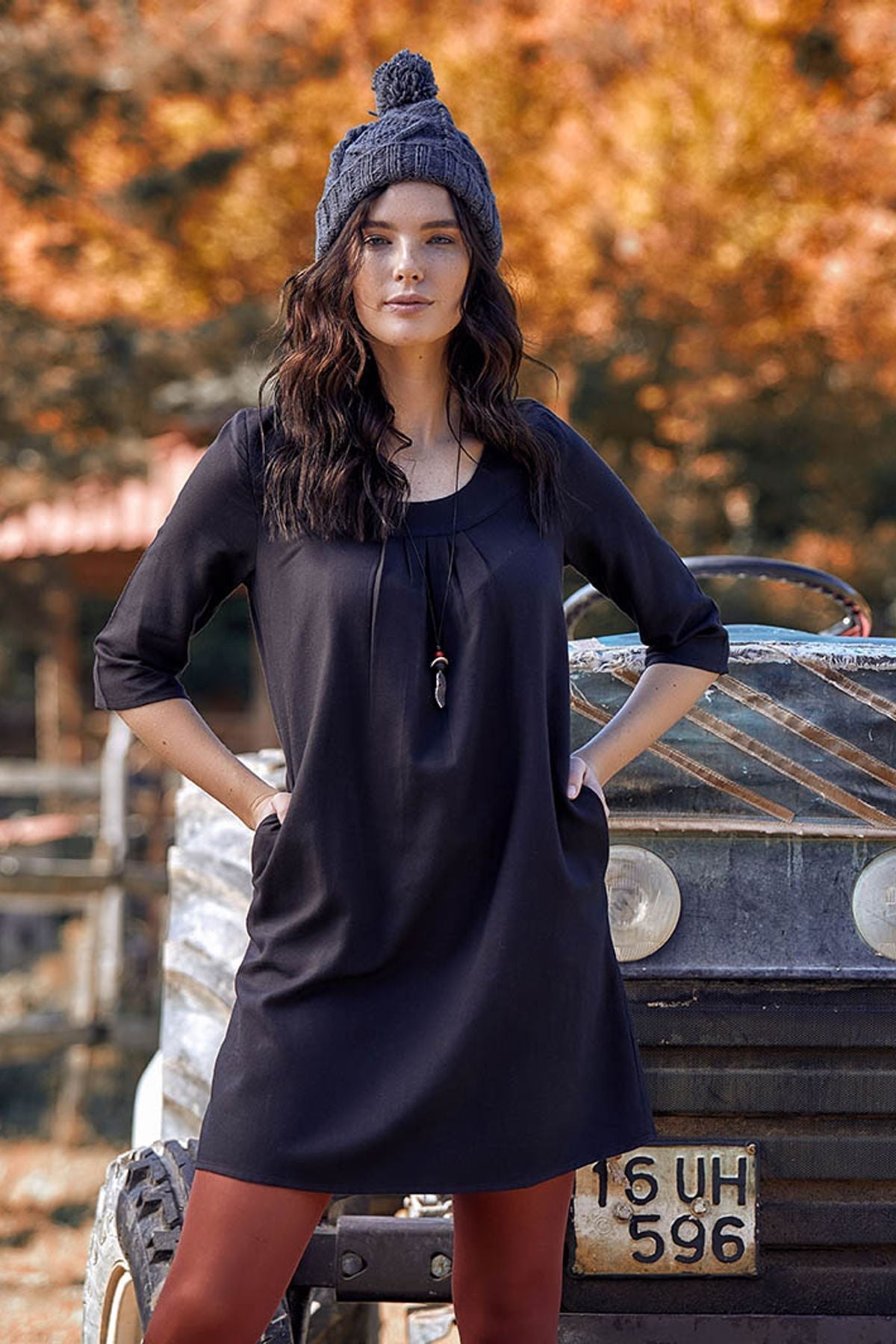 Half Sleeve Fall Dress Black