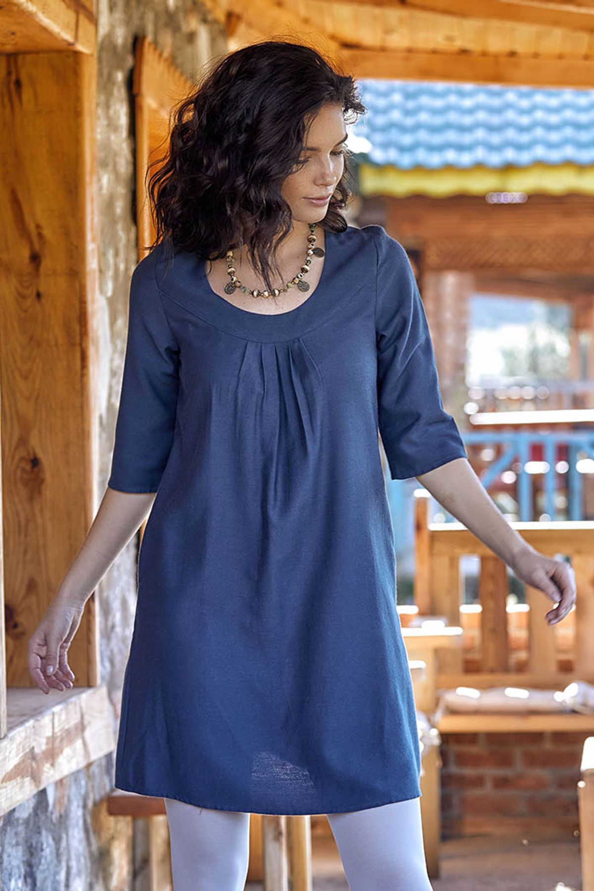 Half Sleeve Fall Dress Dark Blue