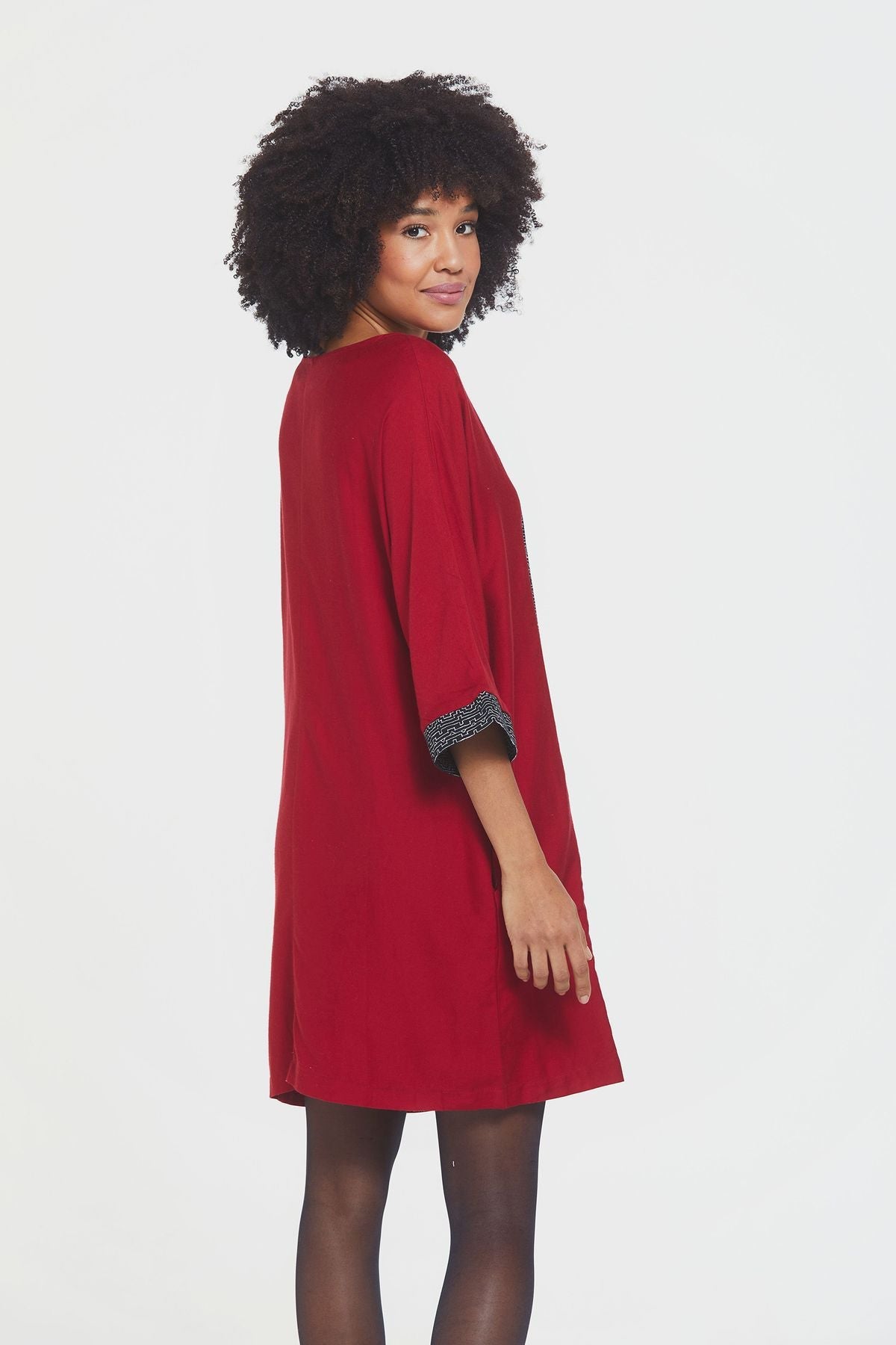 3/4 Sleeve Printed Dress Red