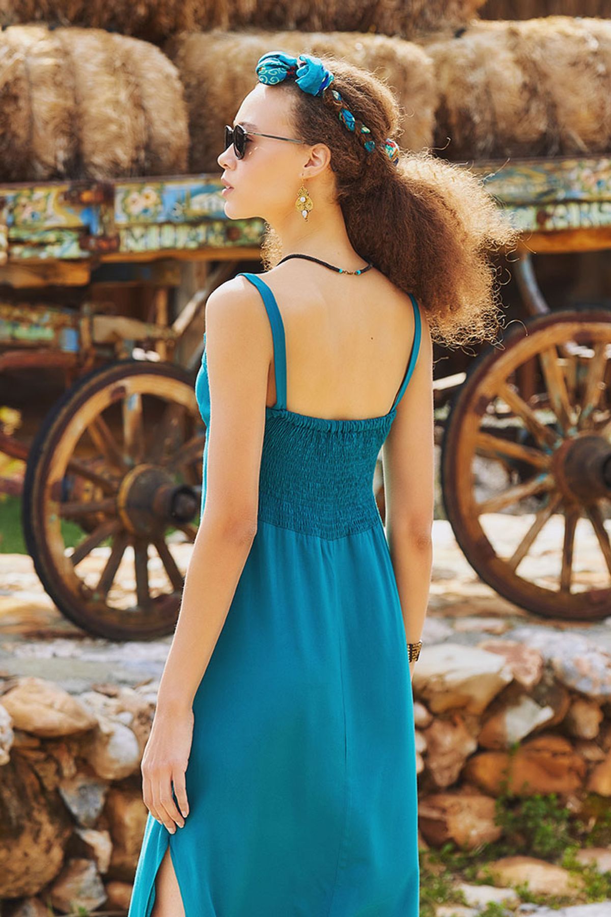 Fit and Flare Aesthetic Boho Dress Turquoise