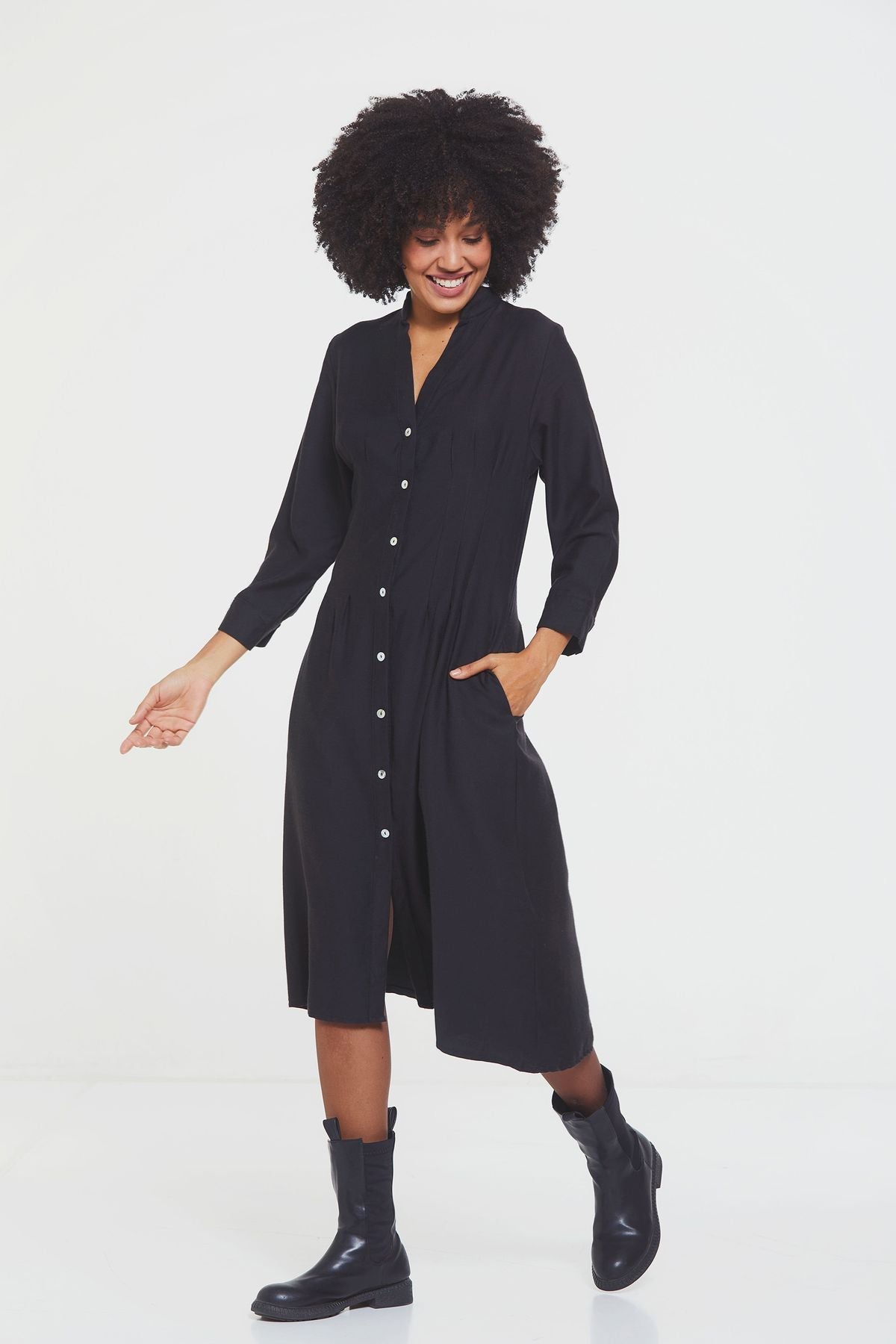 Button Up Midi Fall Dress Black