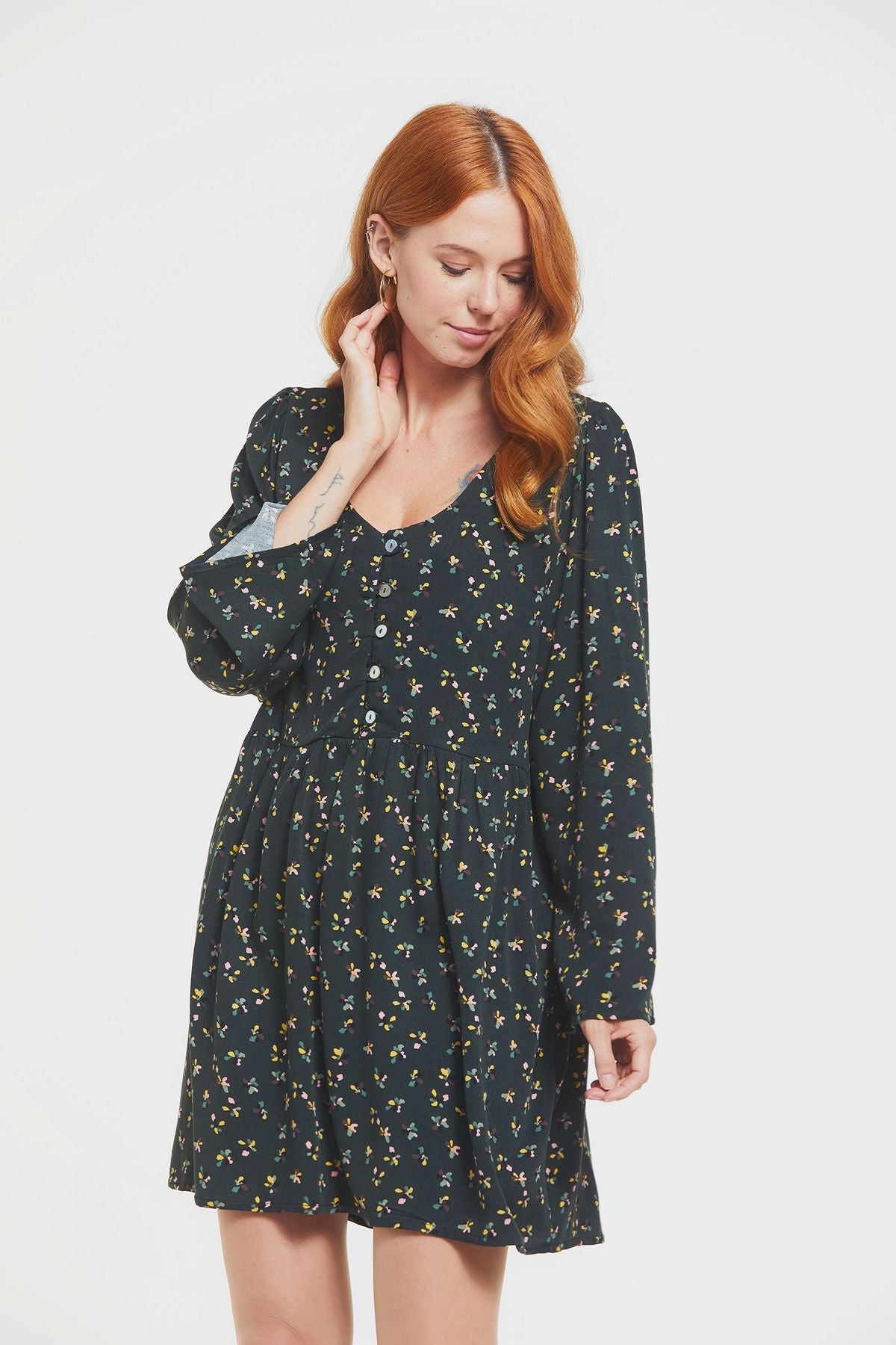 Long Sleeve Mini Fall Dress Green