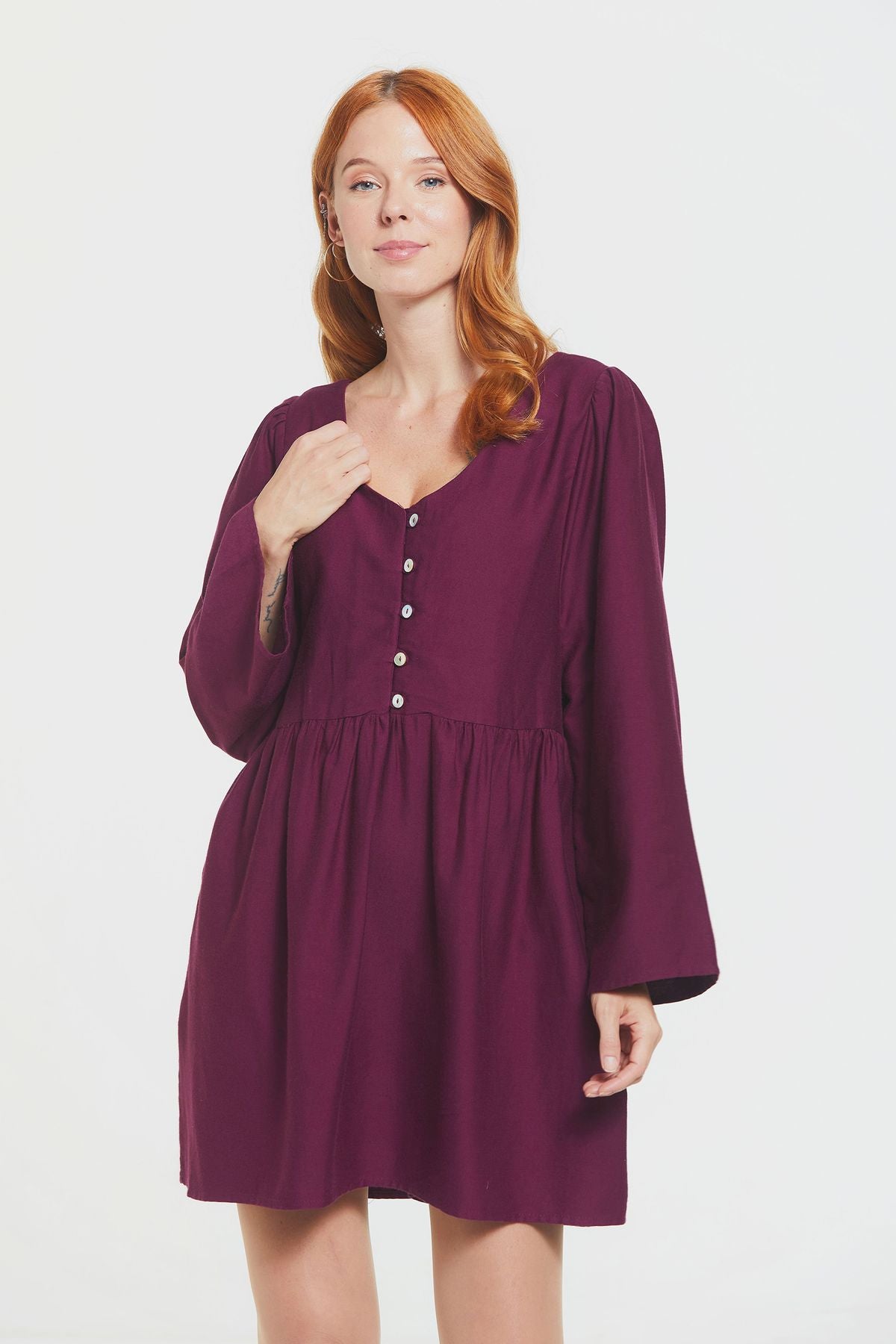 Long Sleeve Mini Fall Dress Purple