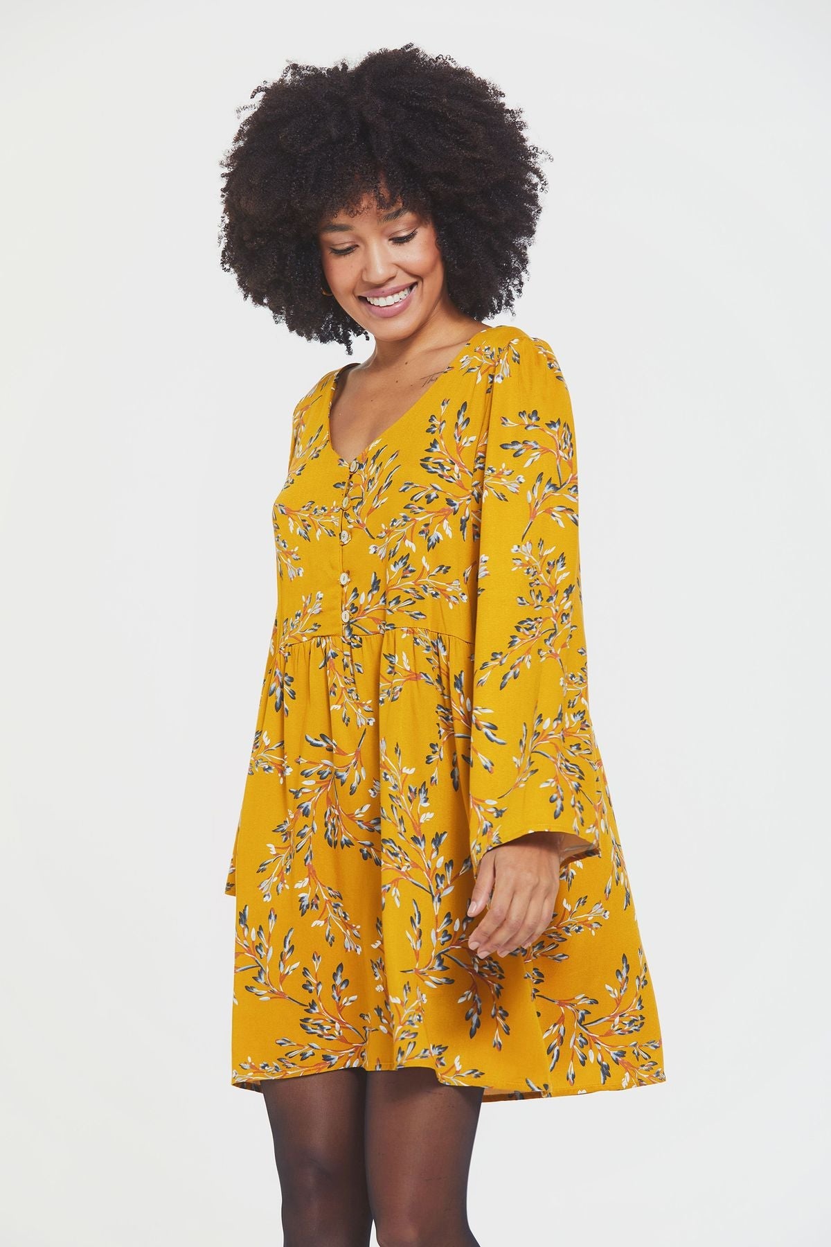 Long Sleeve Mini Fall Dress Yellow