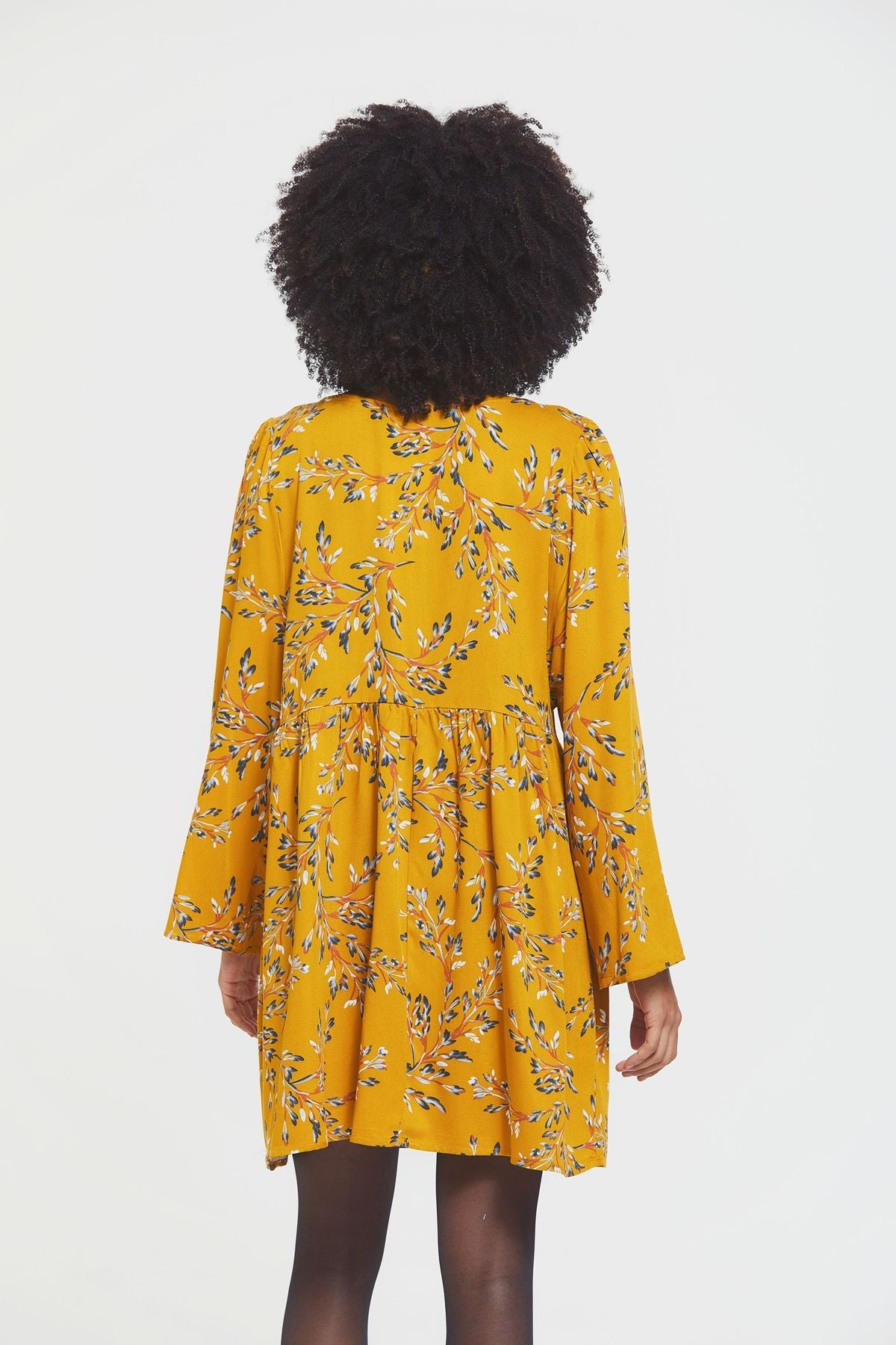 Long Sleeve Mini Fall Dress Yellow