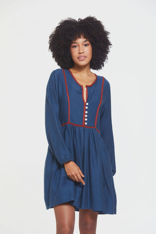 Long Sleeve Mini Lacey Fall Dress Blue