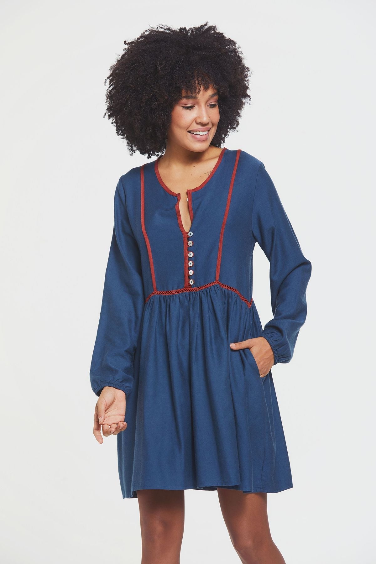 Long Sleeve Mini Lacey Fall Dress Blue