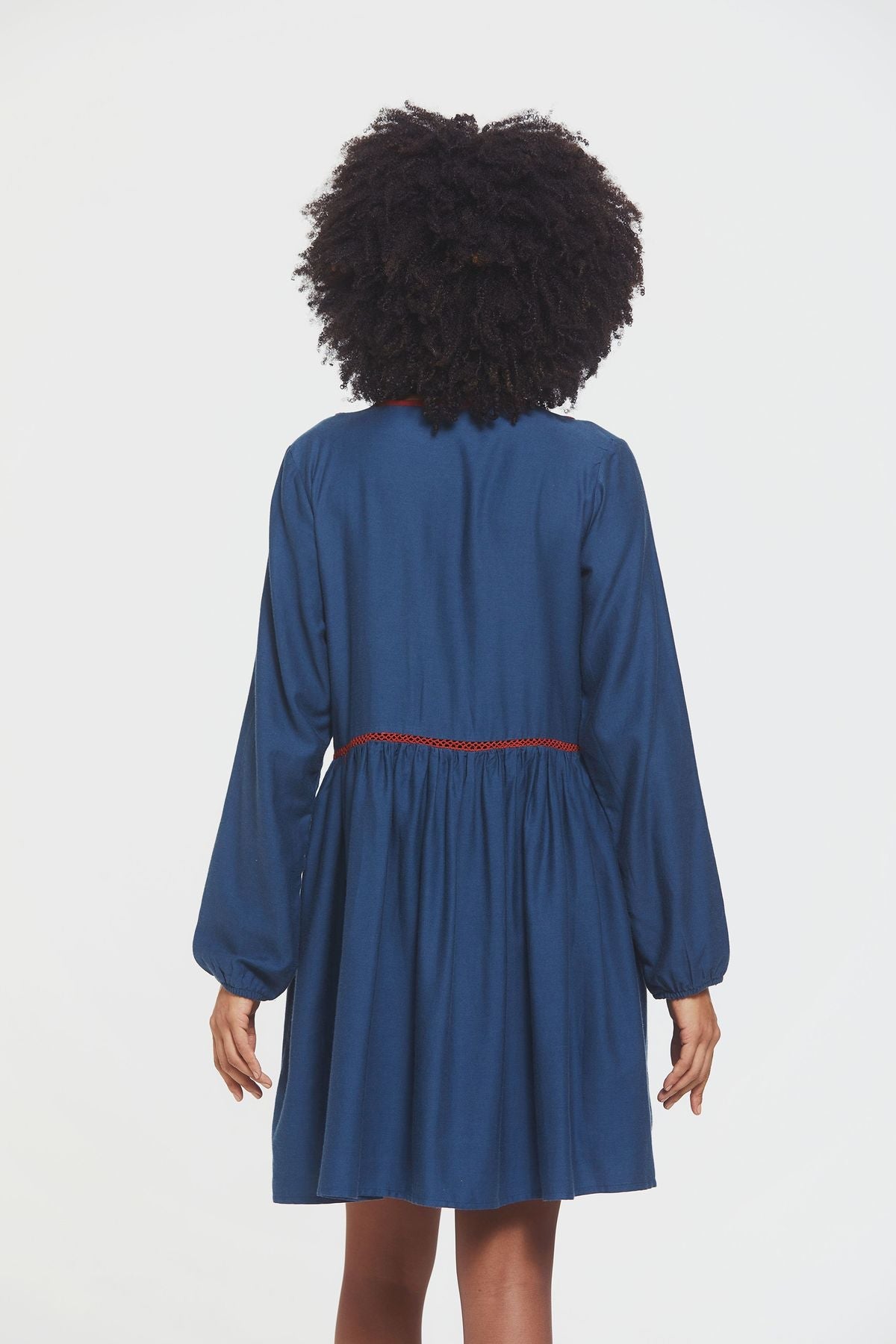 Long Sleeve Mini Lacey Fall Dress Blue