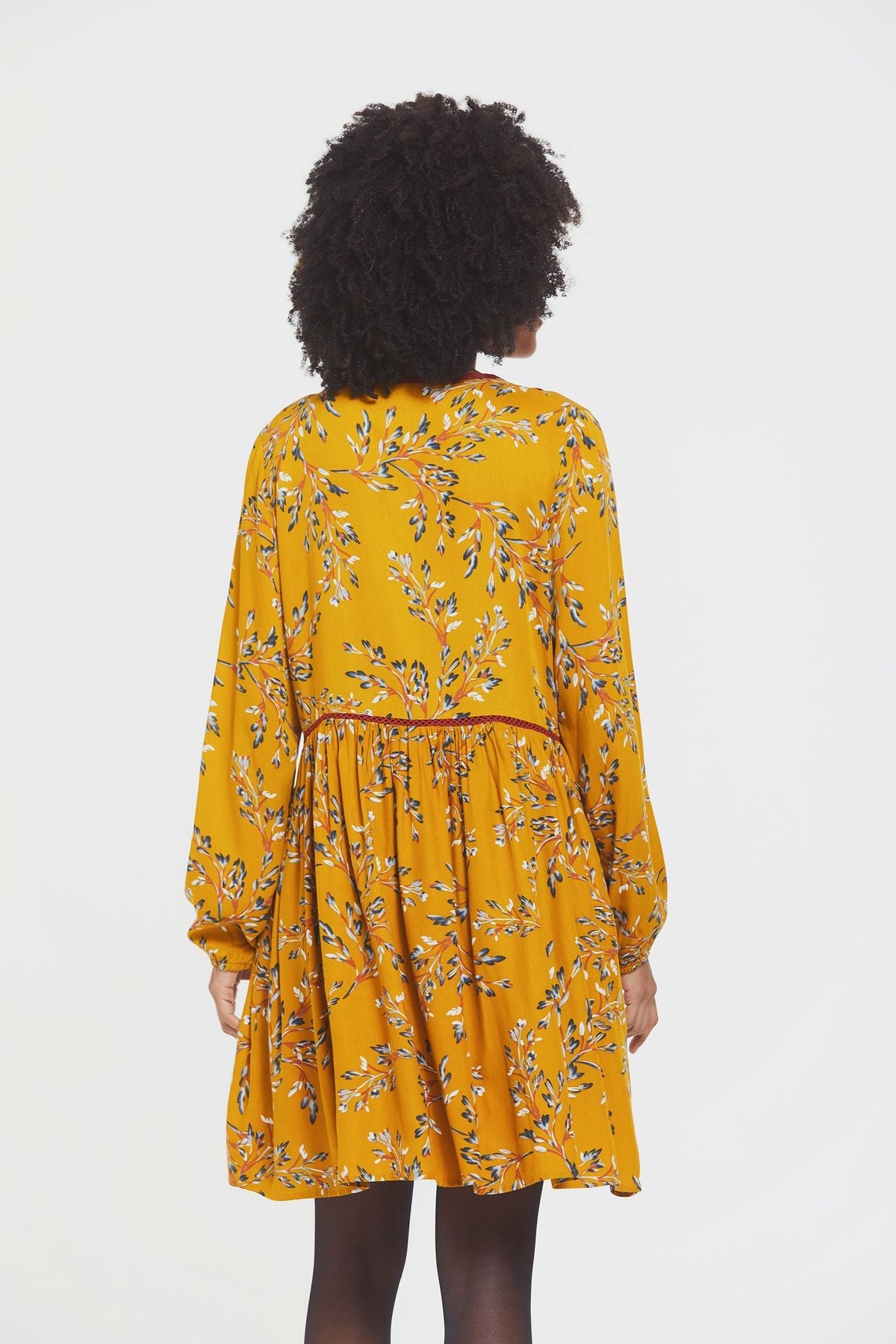 Long Sleeve Mini Lacey Fall Dress Yellow