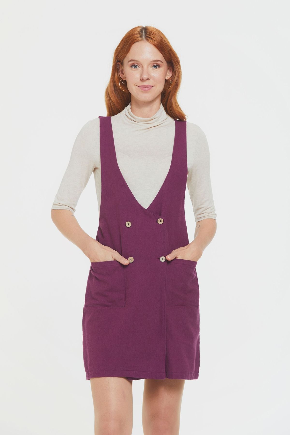 Short Gilet Dress with Buttons on Front Purple