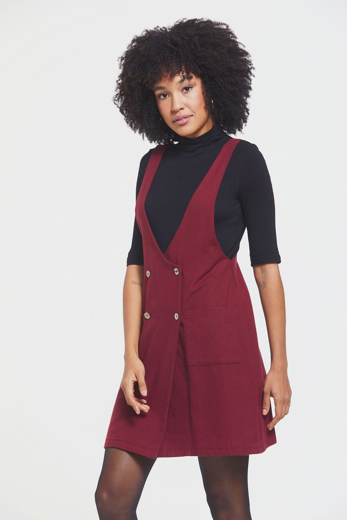 Short Gilet Dress with Buttons on Front Dark Red