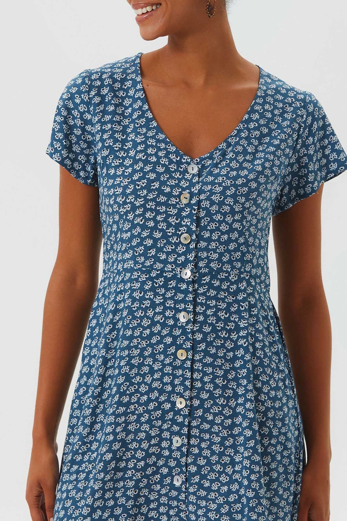 Floral Mini Button Up Summer Dress Blue