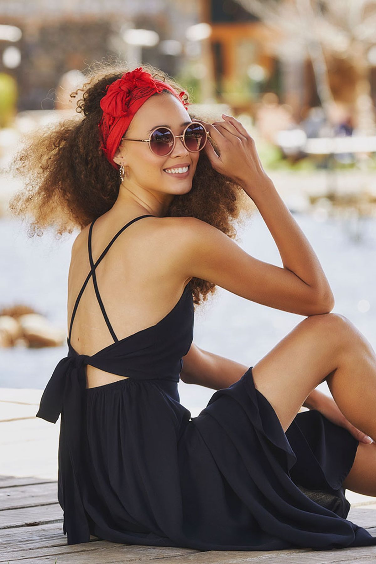 Spaghetti Strap Flowy Midi Sun Dress Black