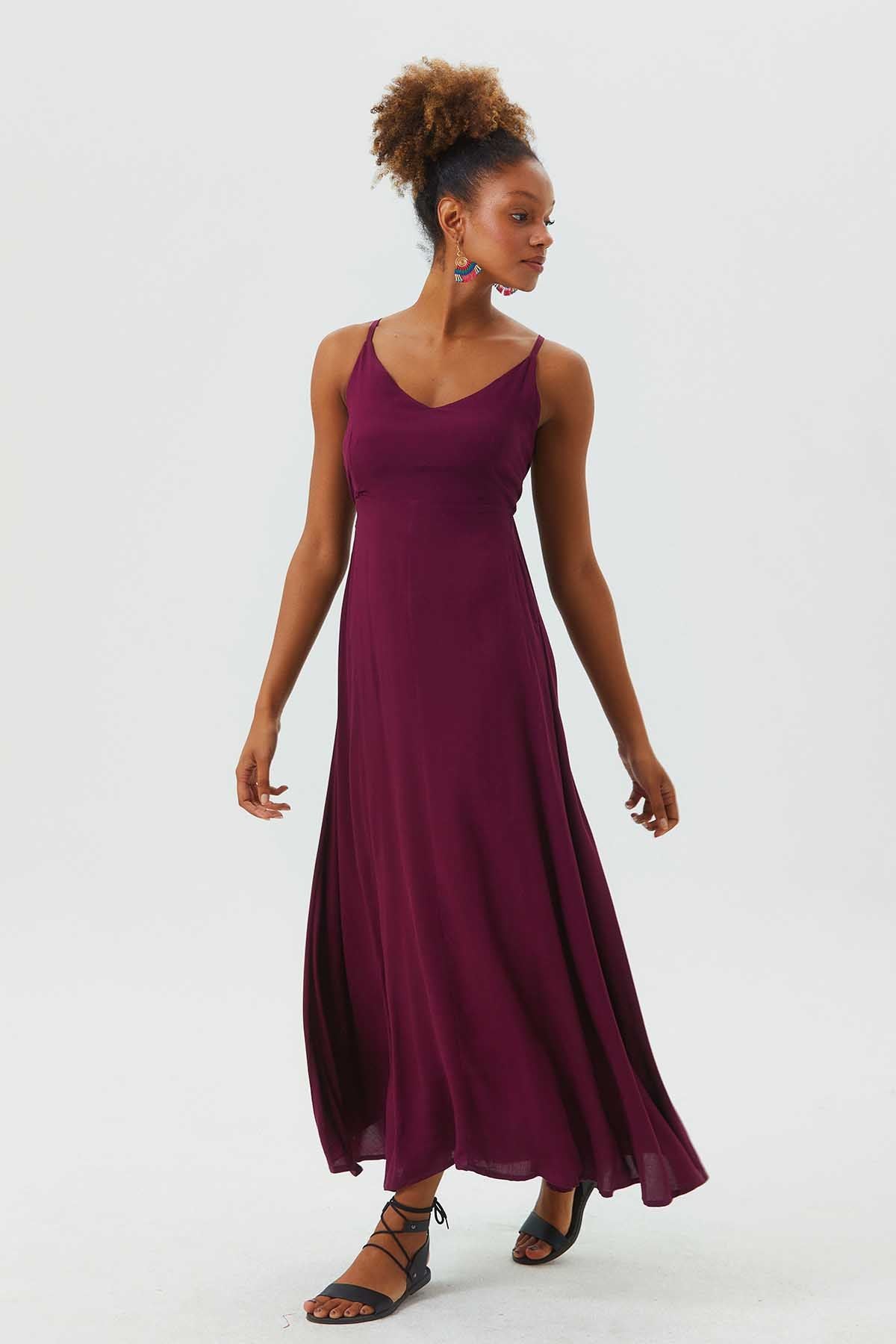 Spaghetti Strap Flowy Midi Sun Dress Purple