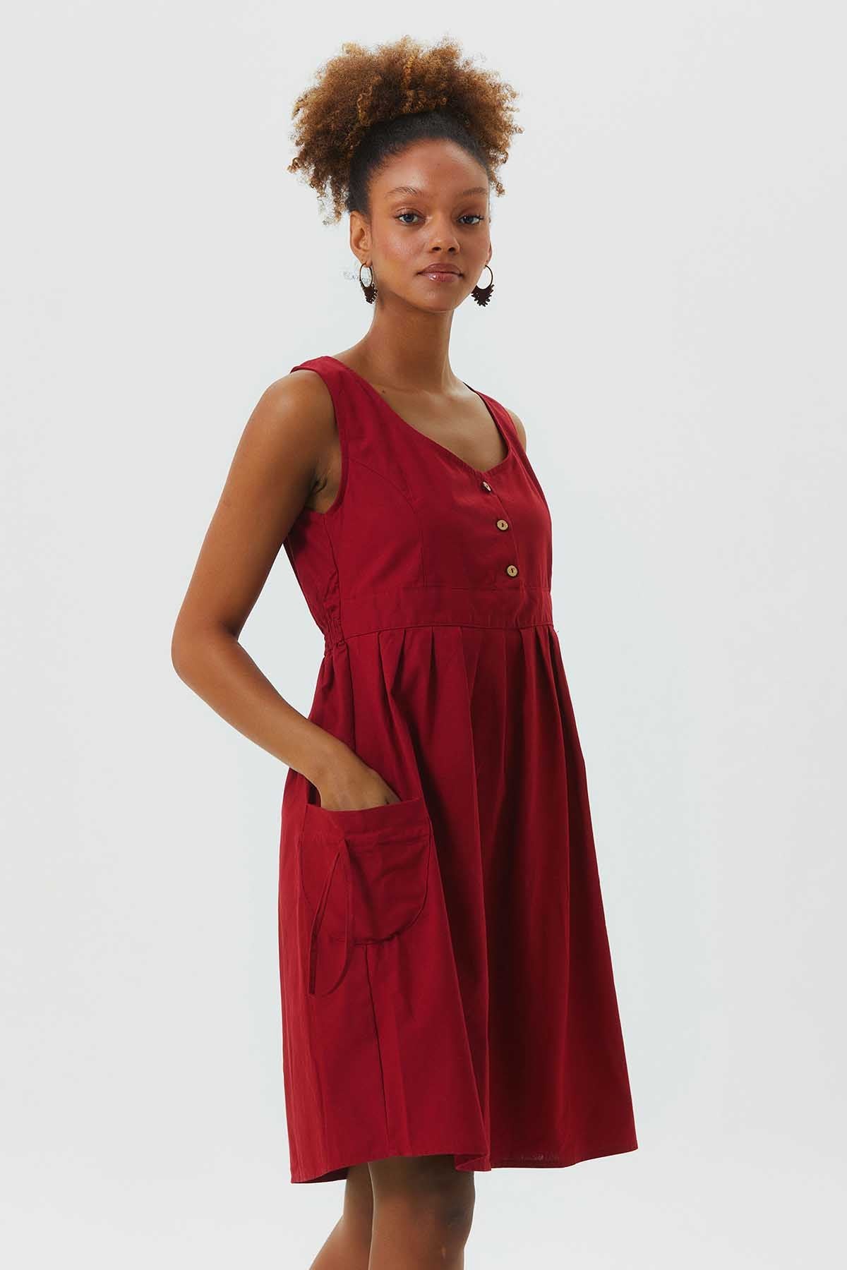 Casual Cotton Dress Red