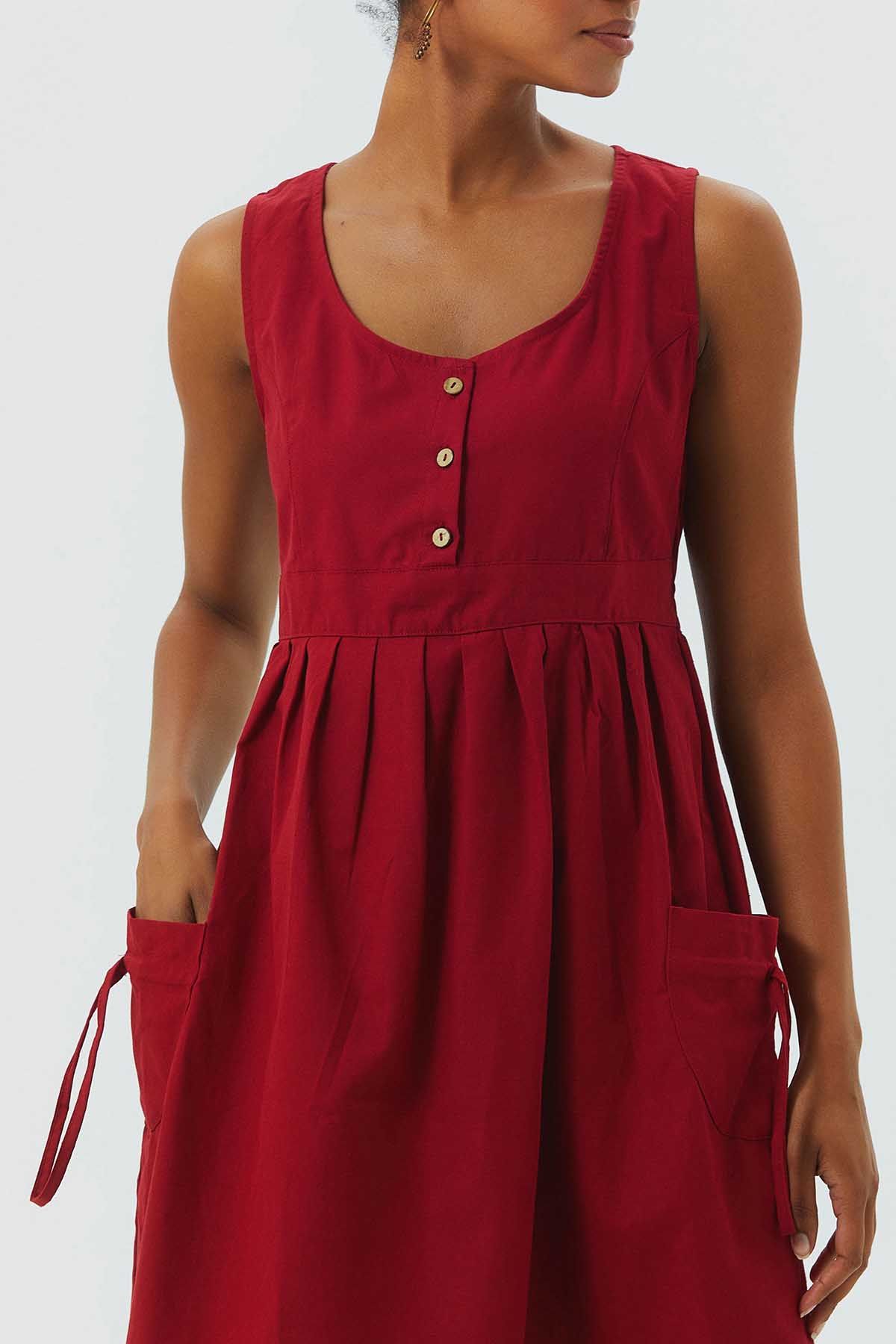 Casual Cotton Dress Red