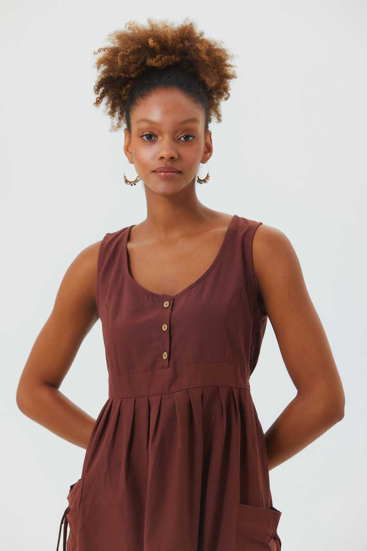 Casual Cotton Dress Brown