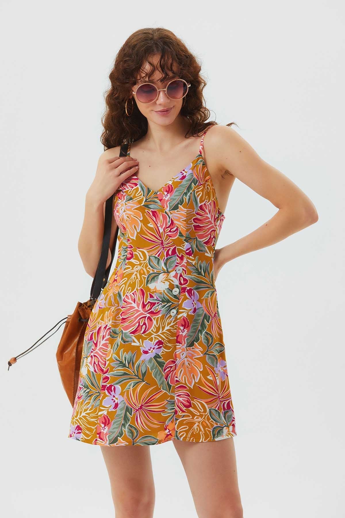 V Neck Bohemian Sundress Mustard