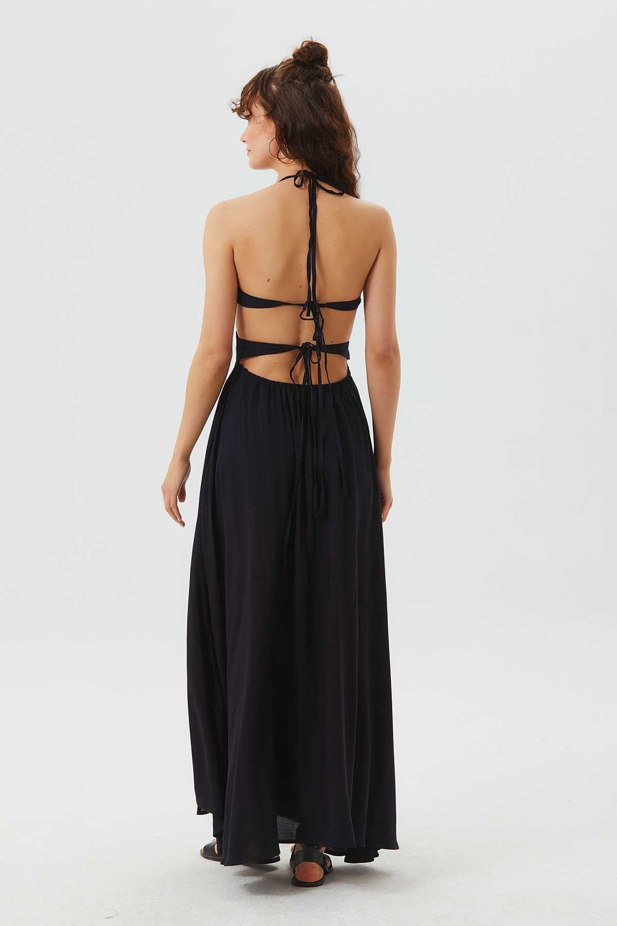 Deep Side Slit Maxi Bohemian Dress Black