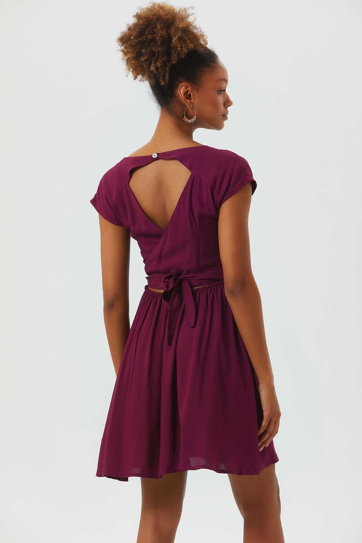 V Neck Low Sleeve Short Dress Purple