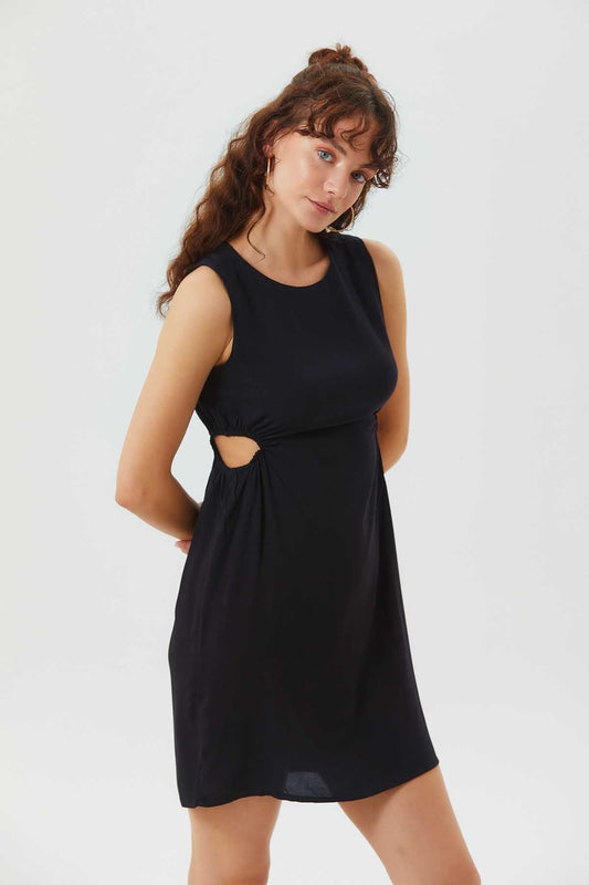 Cutout Detailed Sleeveless Mini Dress Black