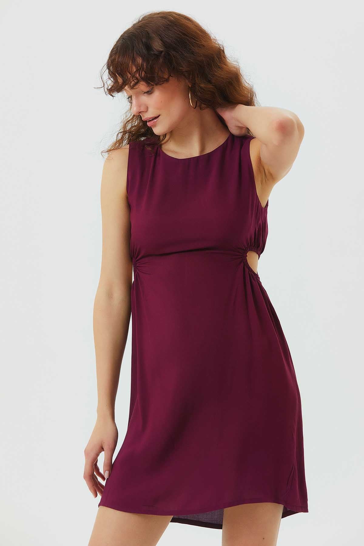 Cutout Detailed Sleeveless Mini Dress Purple