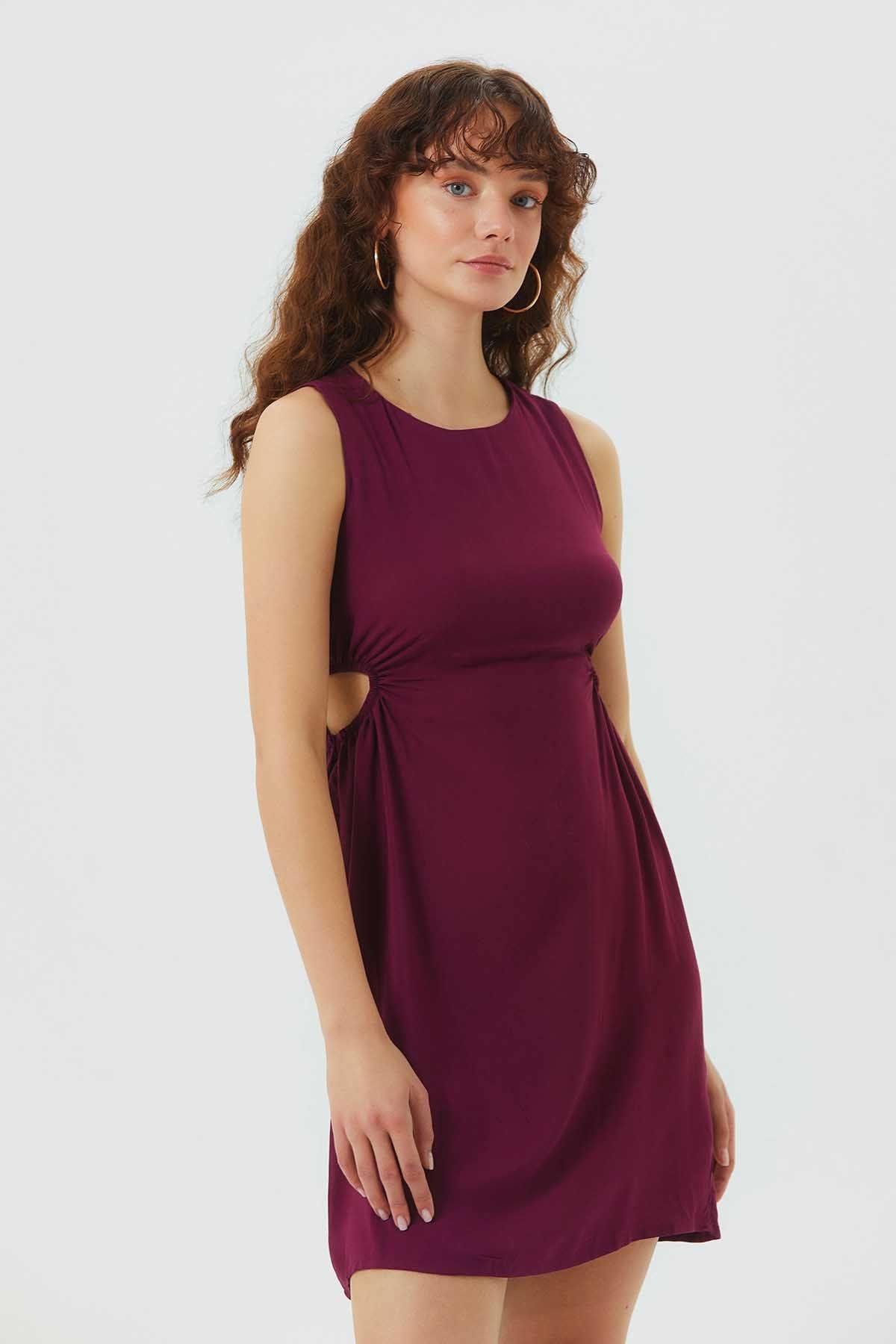 Cutout Detailed Sleeveless Mini Dress Purple