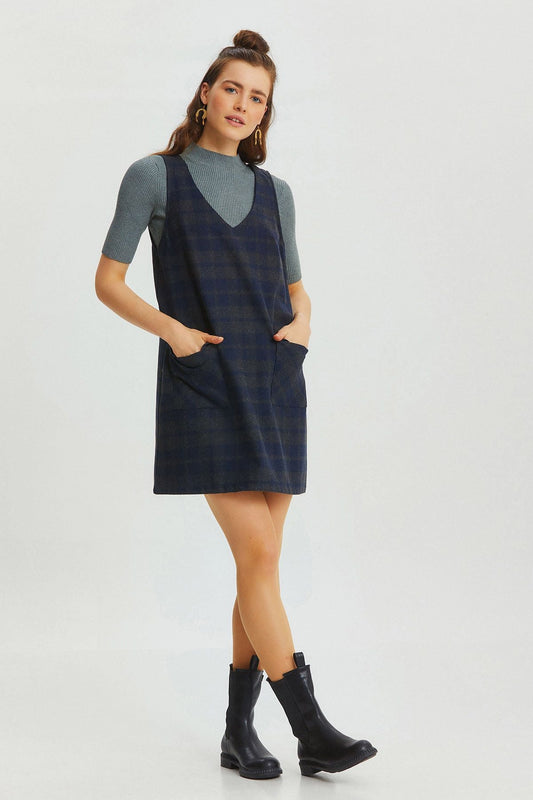 V-neck Mini Jumper Dress Dark Blue