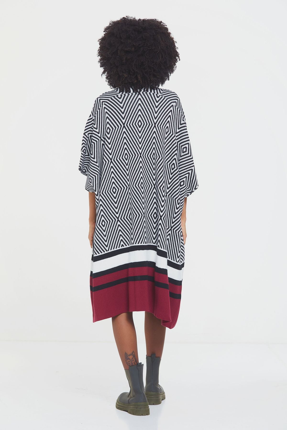 Long Crochet Poncho Dark Red