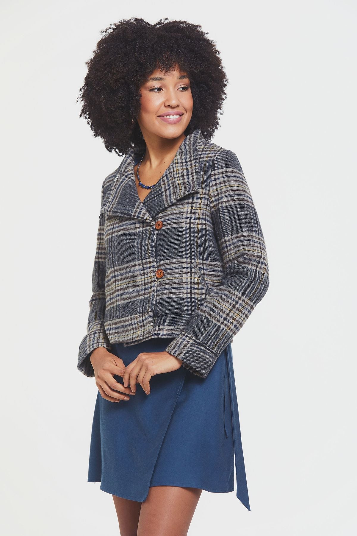 Plaid Short Boho Jacket Dark Gray