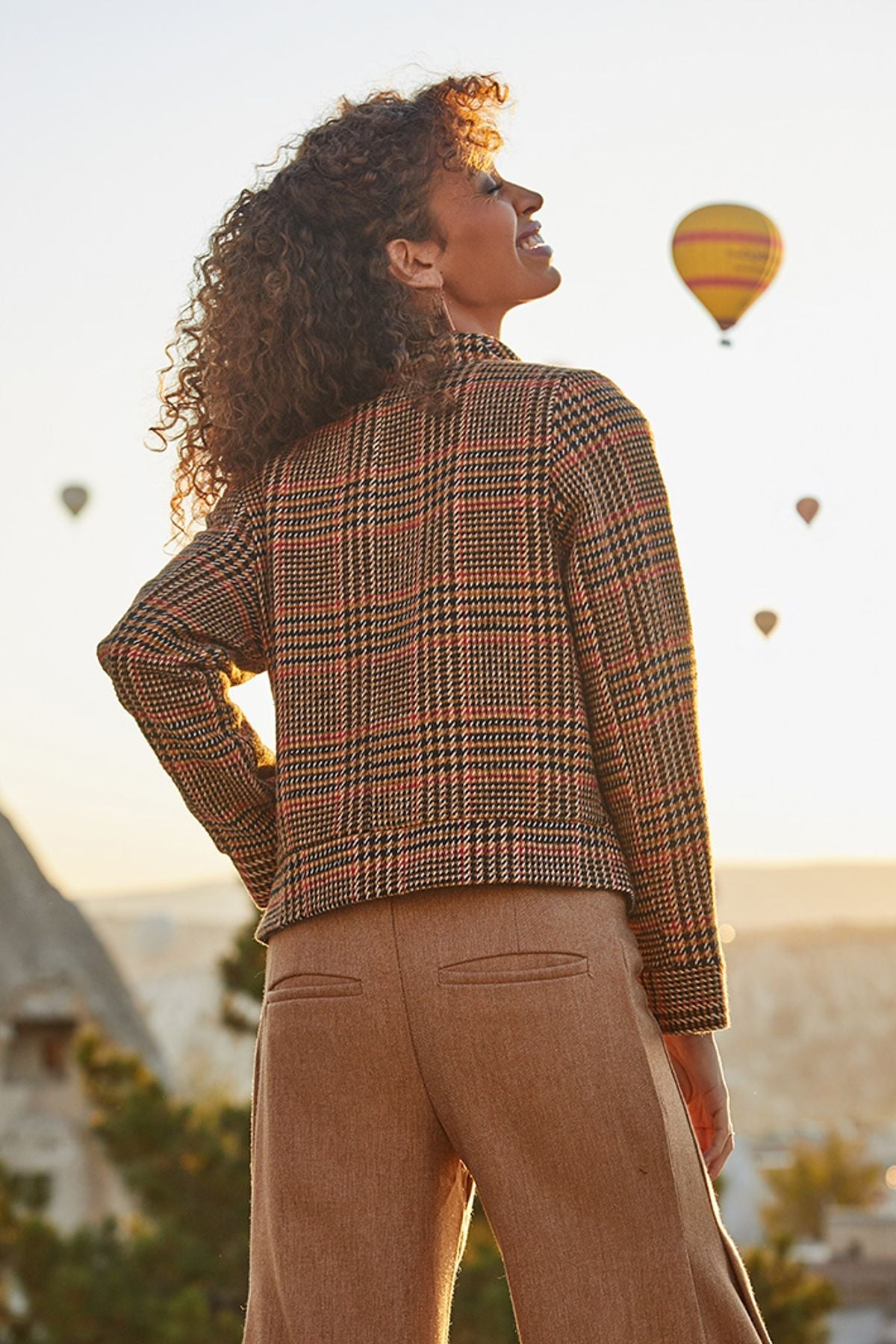 Plaid Short Boho Jacket Brown