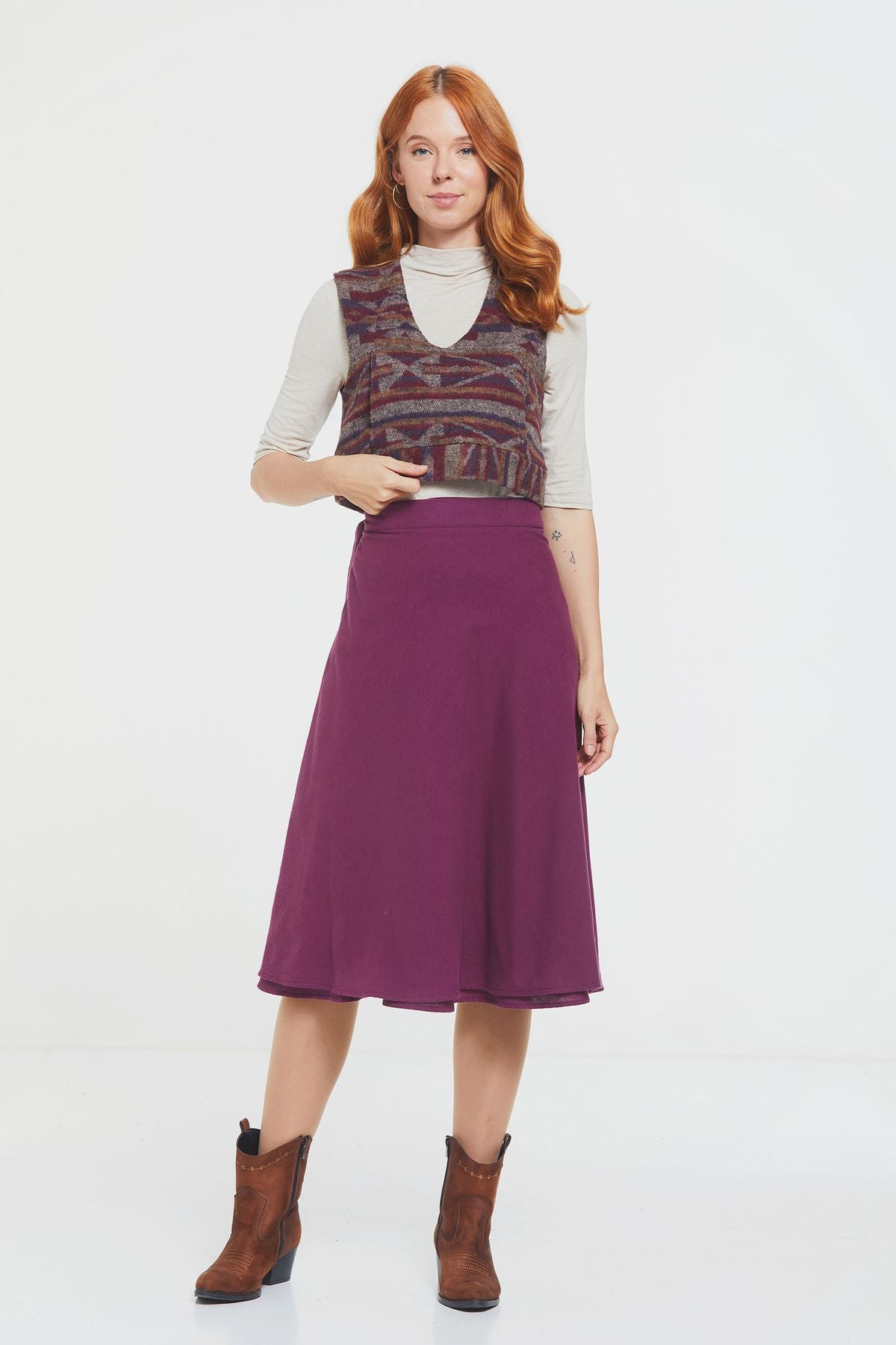 Ethnic Patterned Short Women's Vest Purple